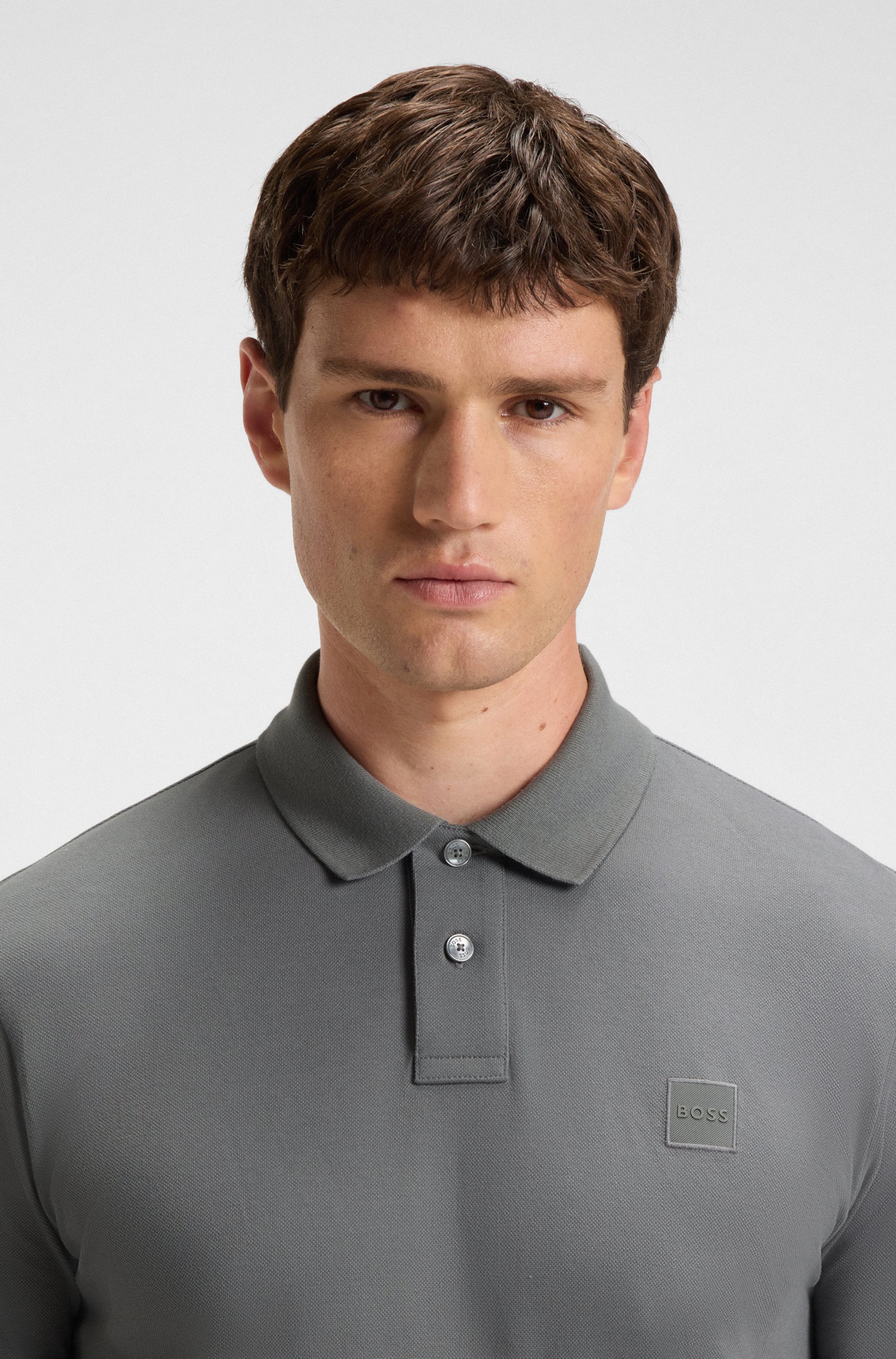 Stretch-cotton slim-fit polo shirt with logo patch