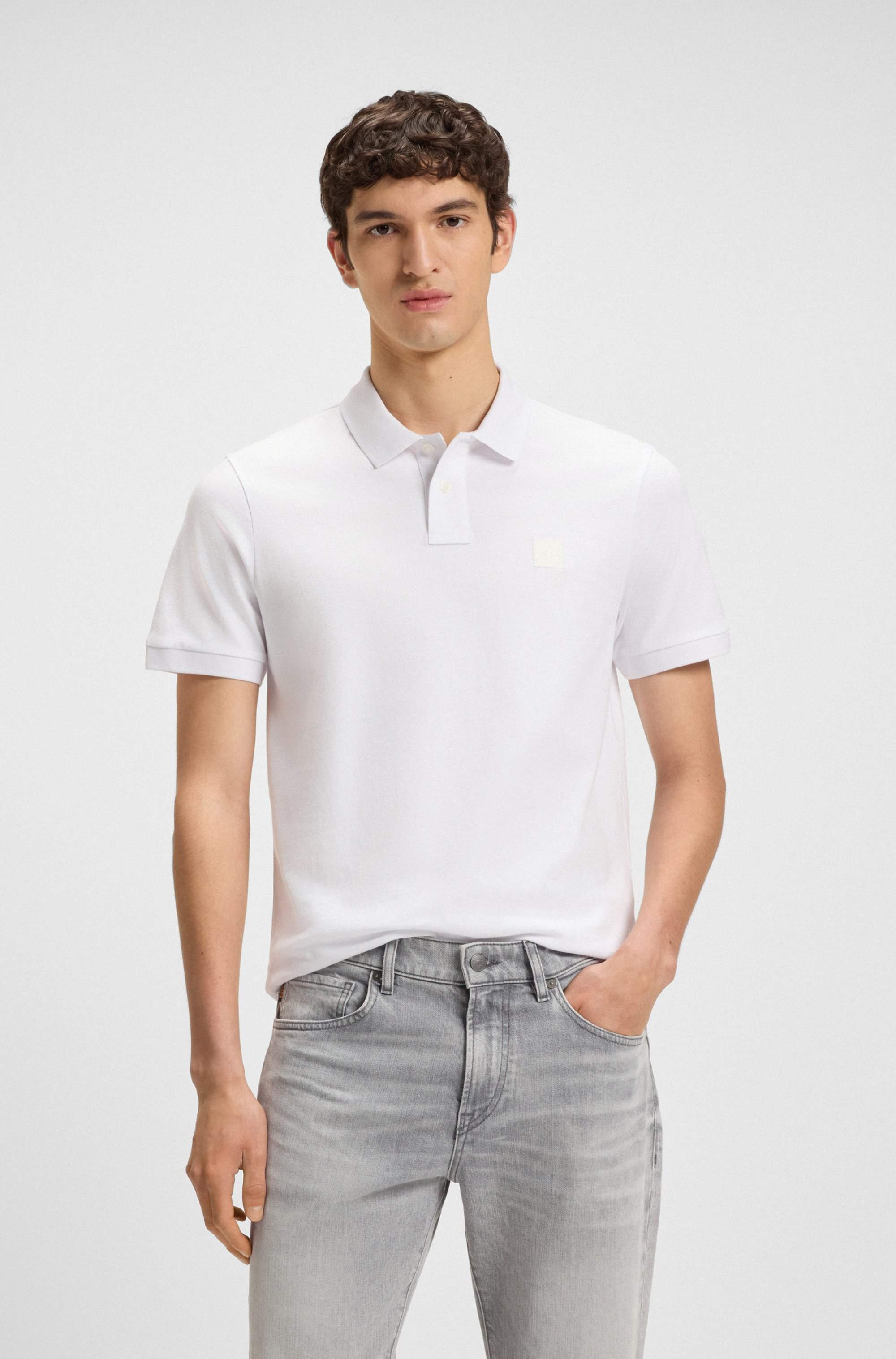 Slim-fit stretch-cotton polo shirt with logo patch