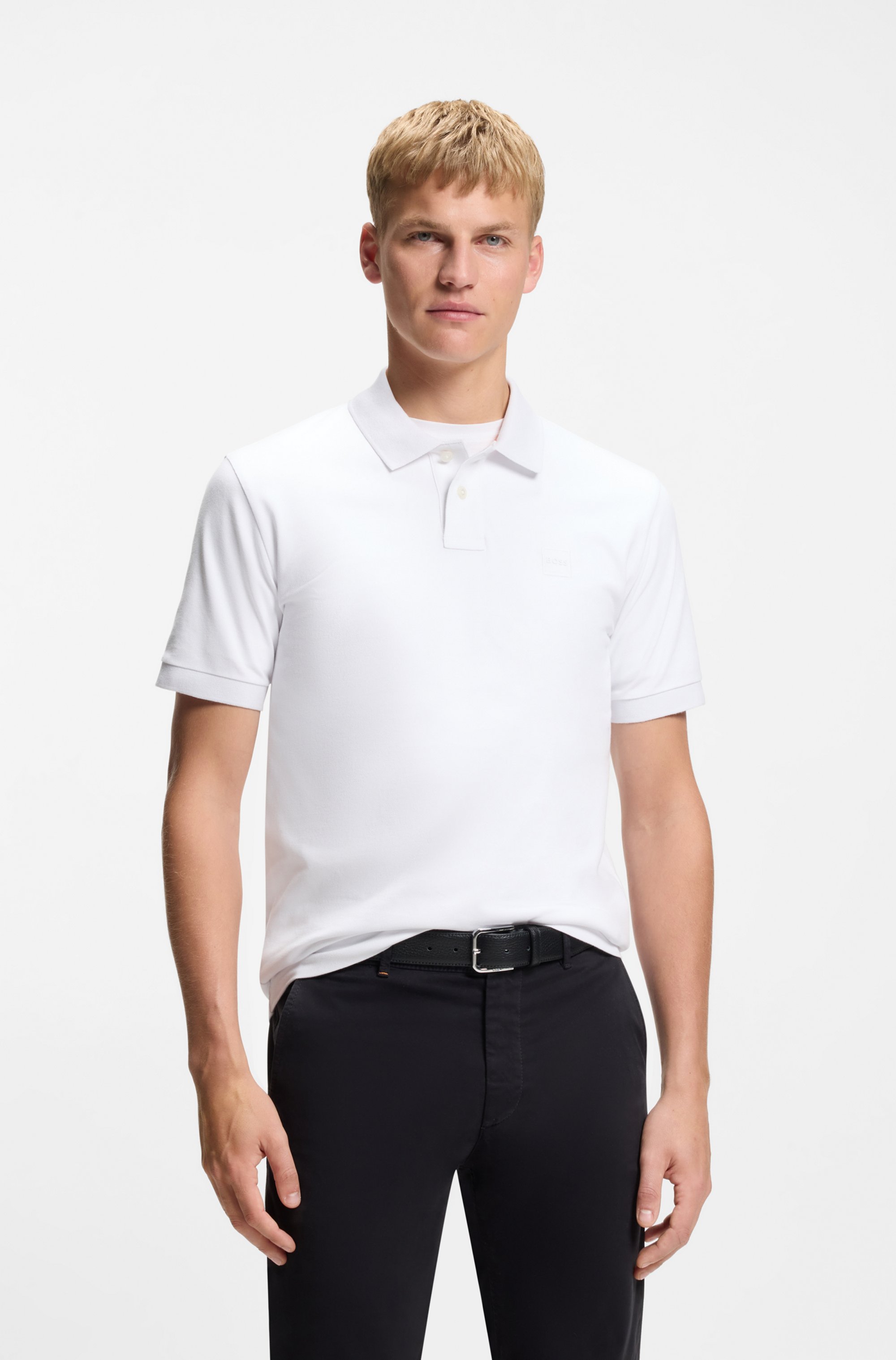 Stretch-cotton slim-fit polo shirt with logo patch