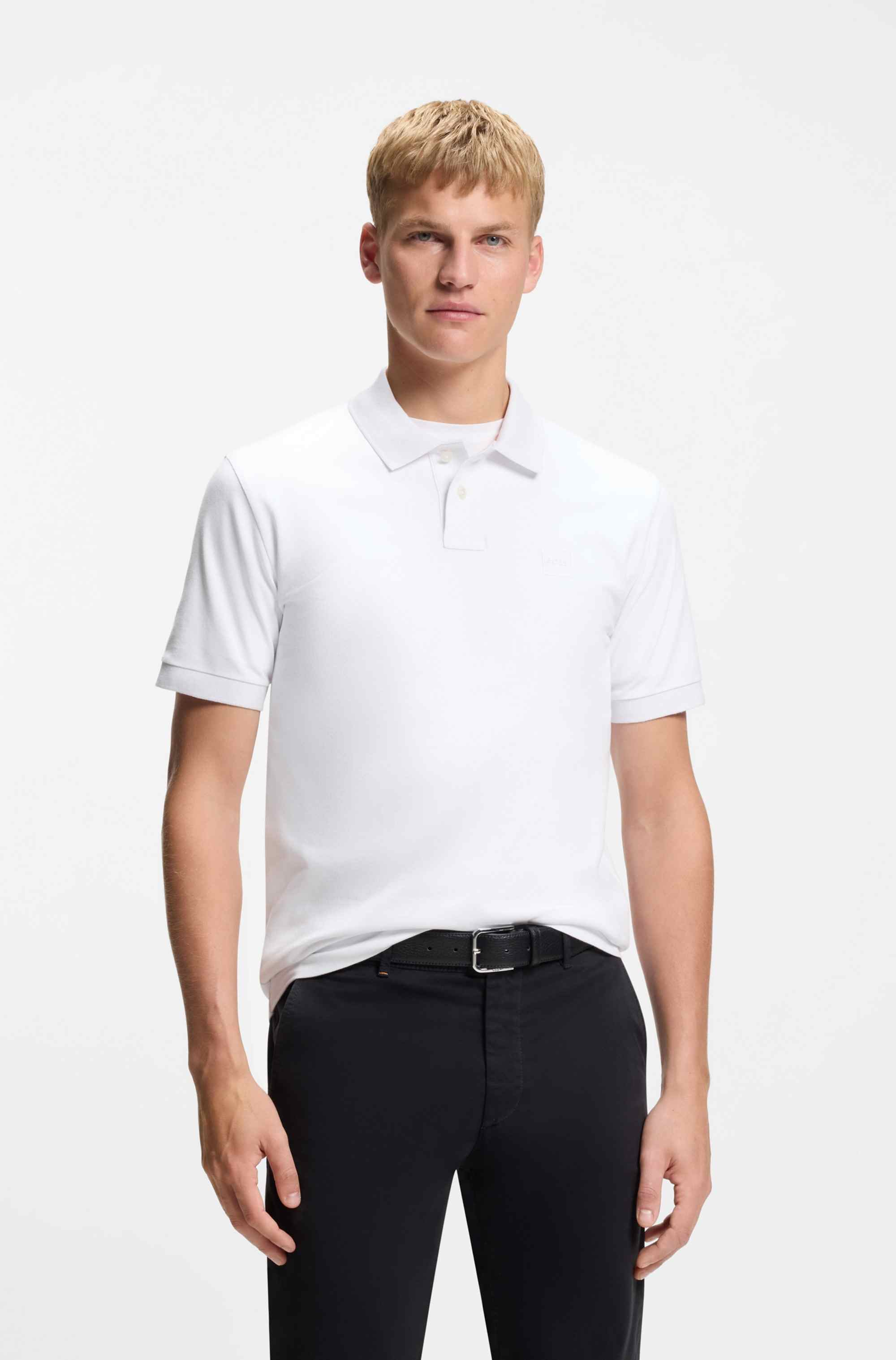 Stretch-cotton slim-fit polo shirt with logo patch