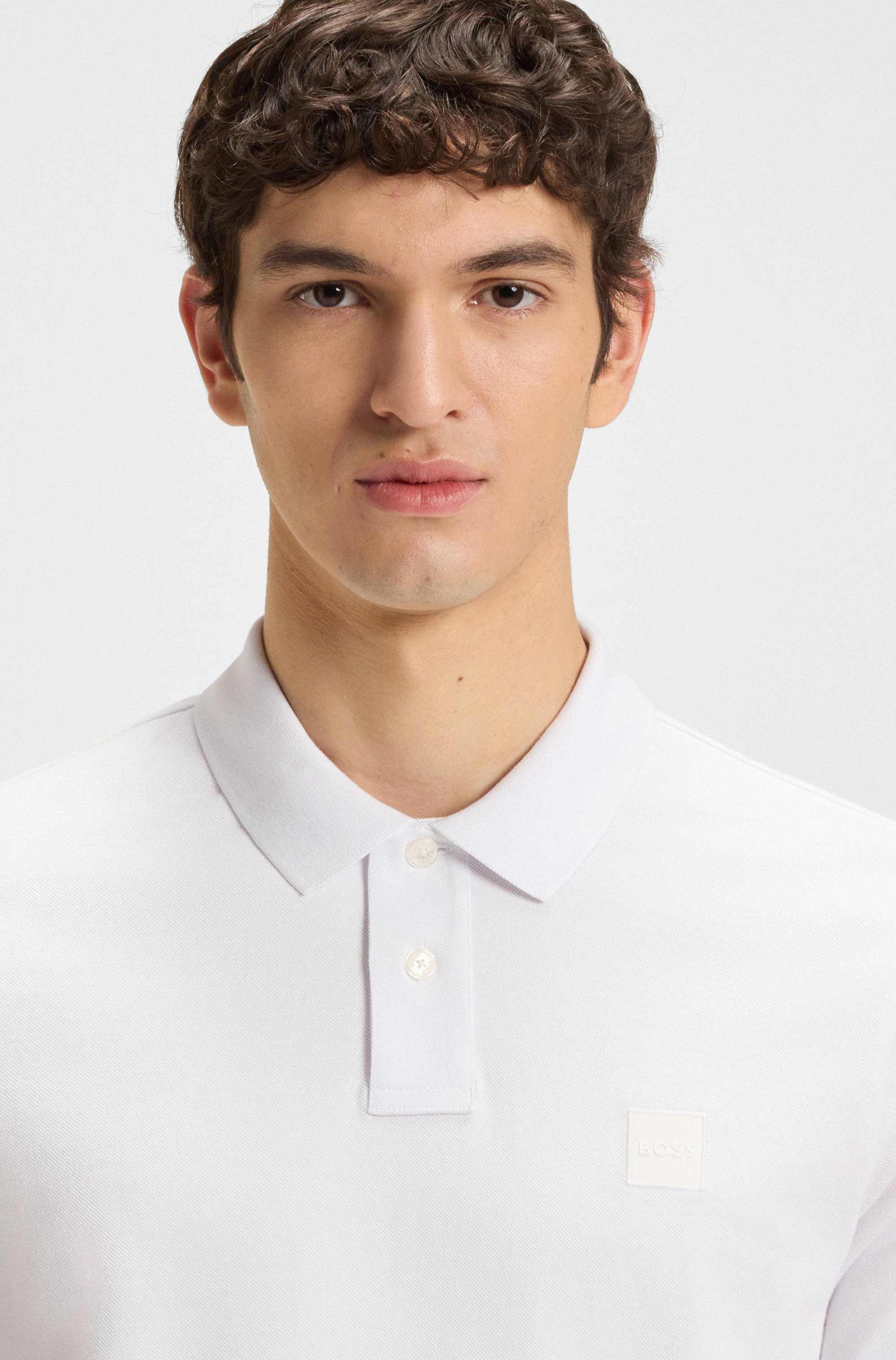 Slim-fit stretch-cotton polo shirt with logo patch