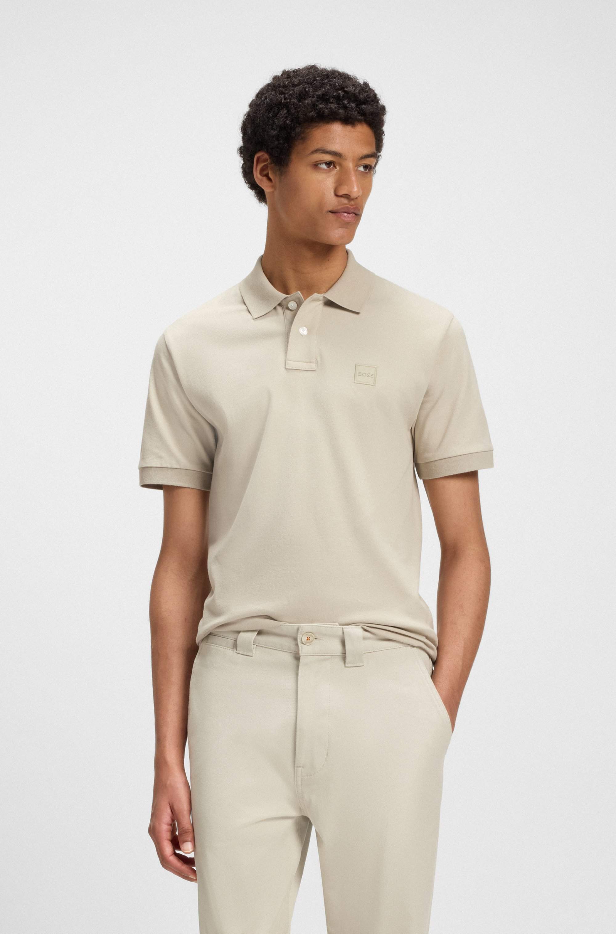 Slim-fit stretch-cotton polo shirt with logo patch