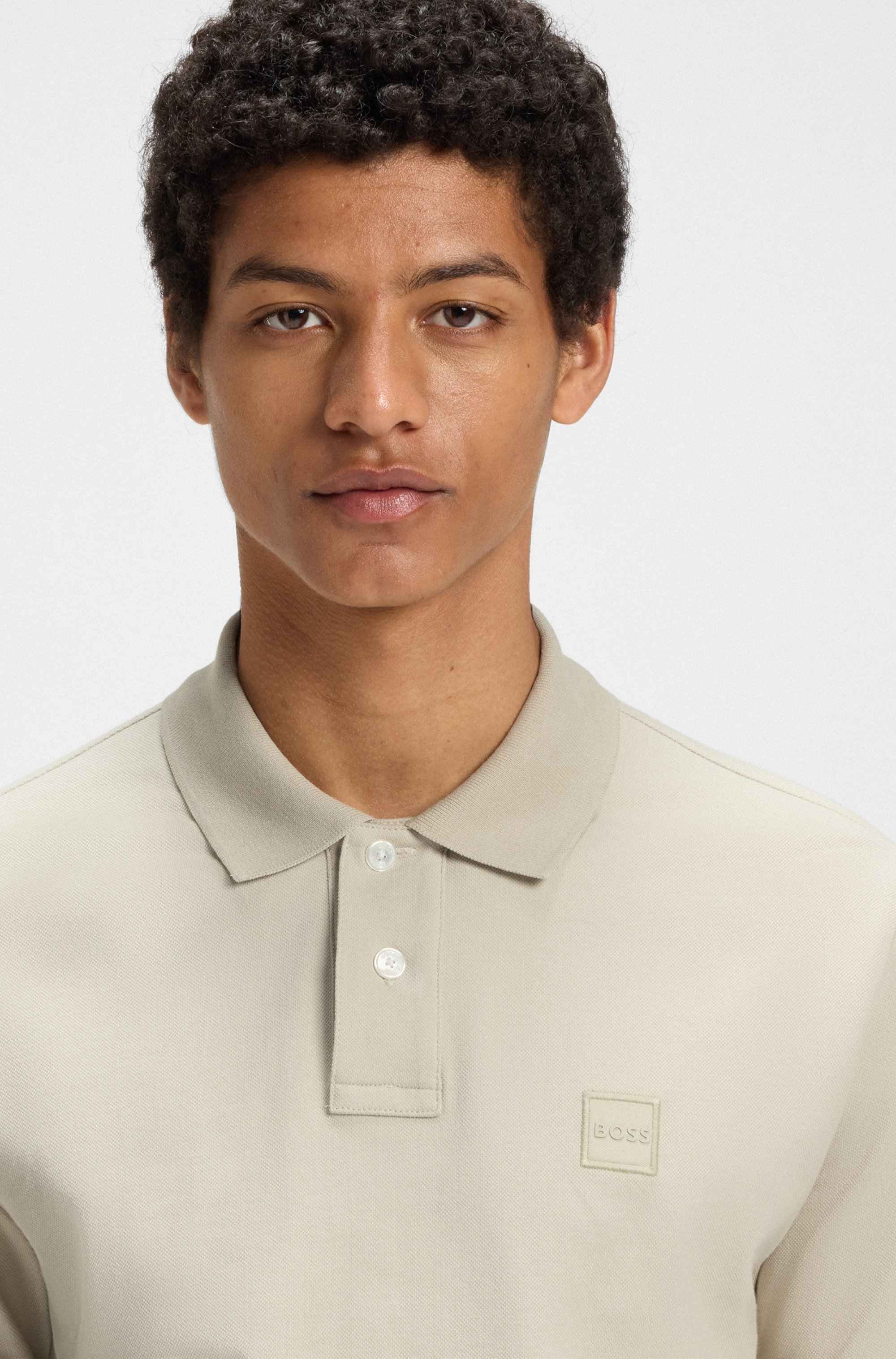 Slim-fit stretch-cotton polo shirt with logo patch