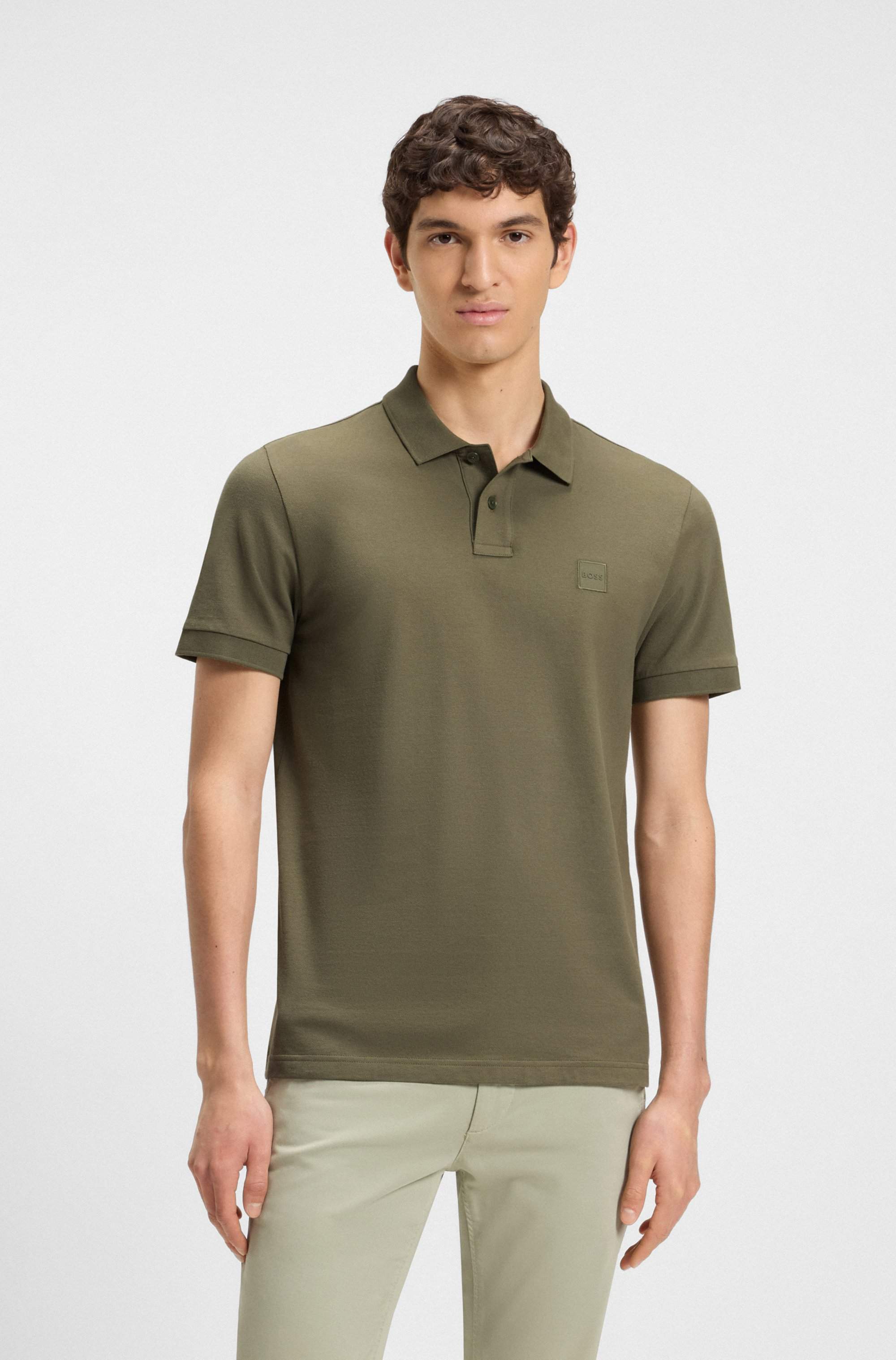 Slim-fit stretch-cotton polo shirt with logo patch