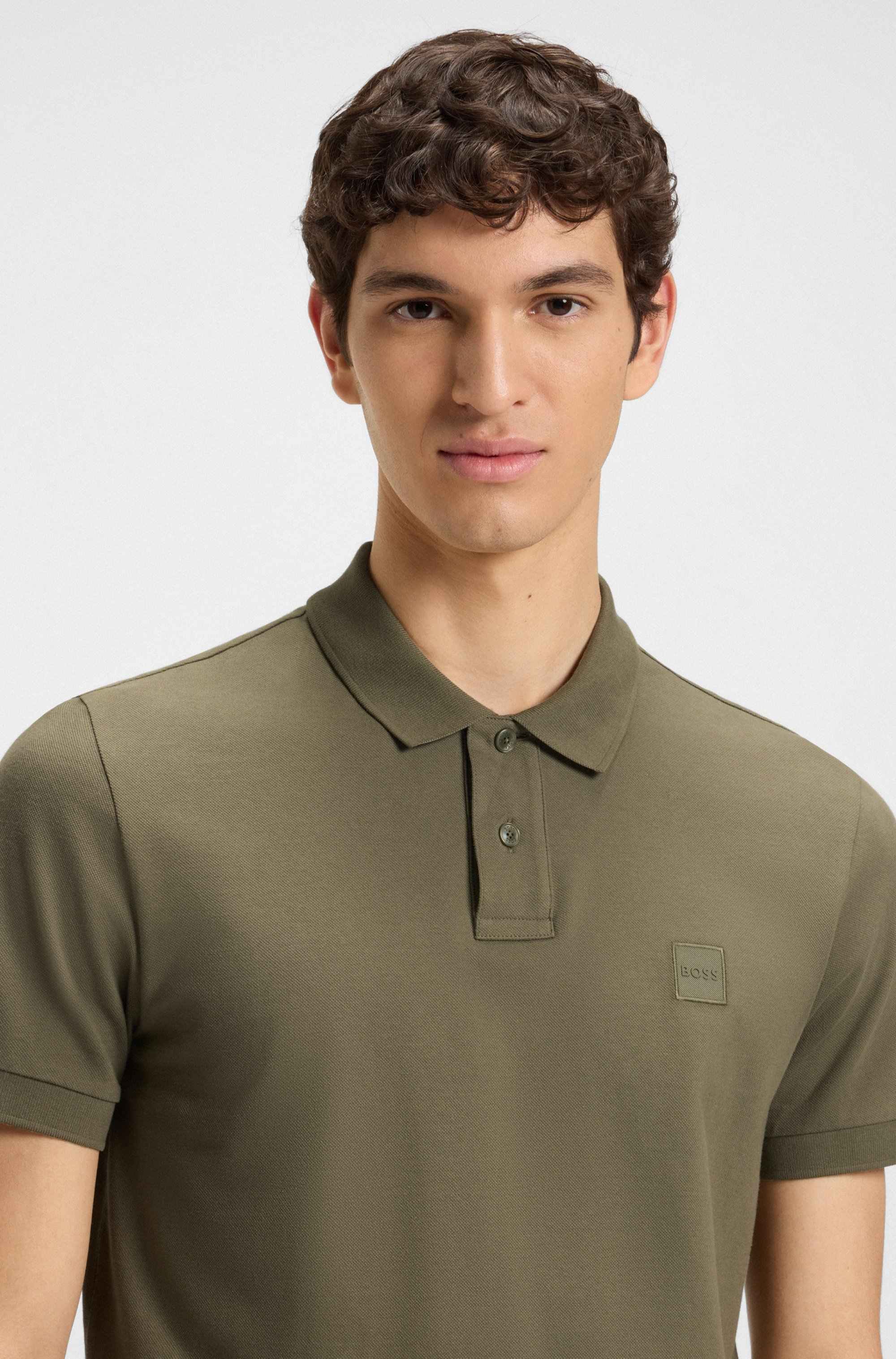 Stretch-cotton slim-fit polo shirt with logo patch