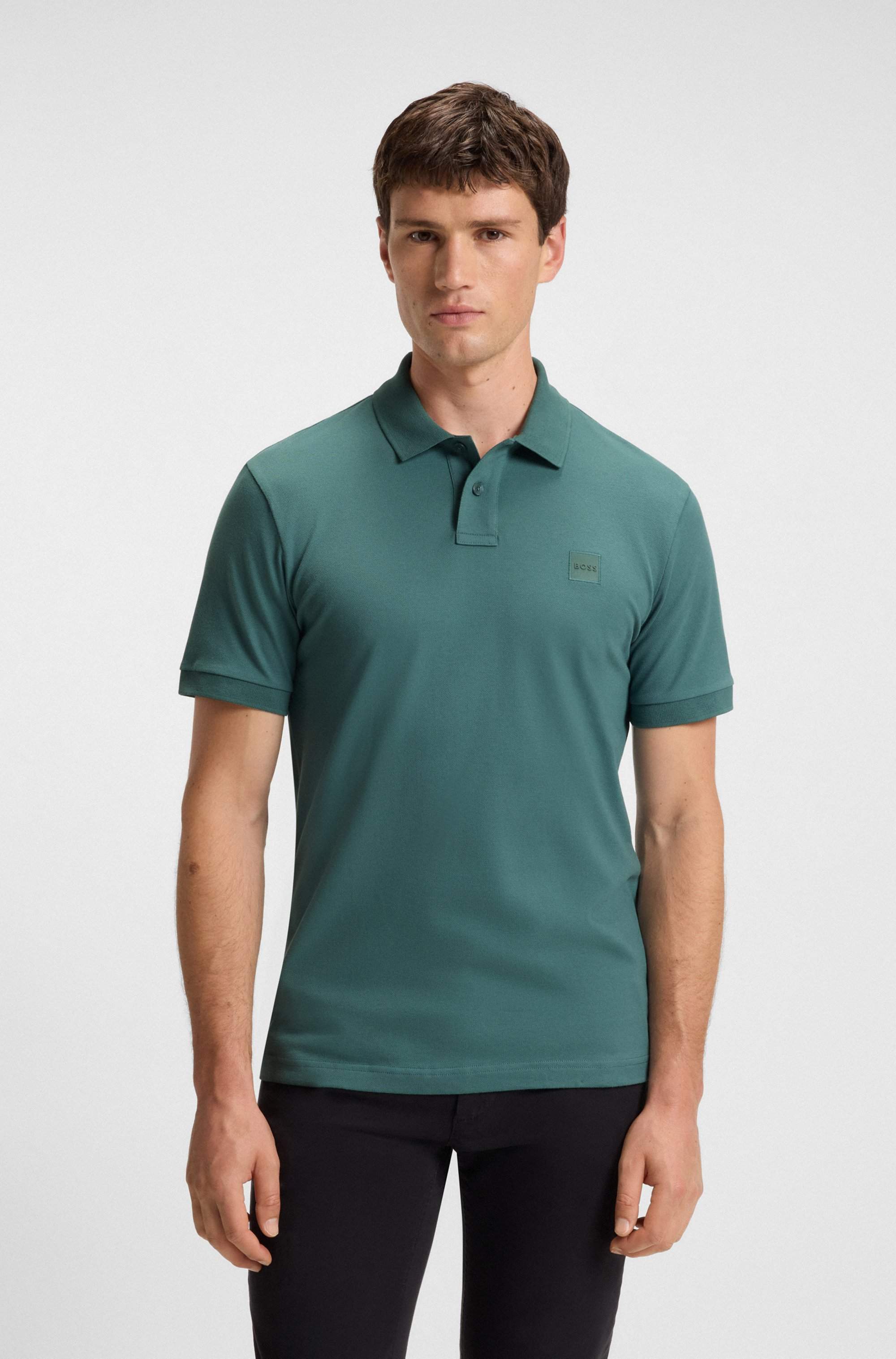Stretch-cotton slim-fit polo shirt with logo patch