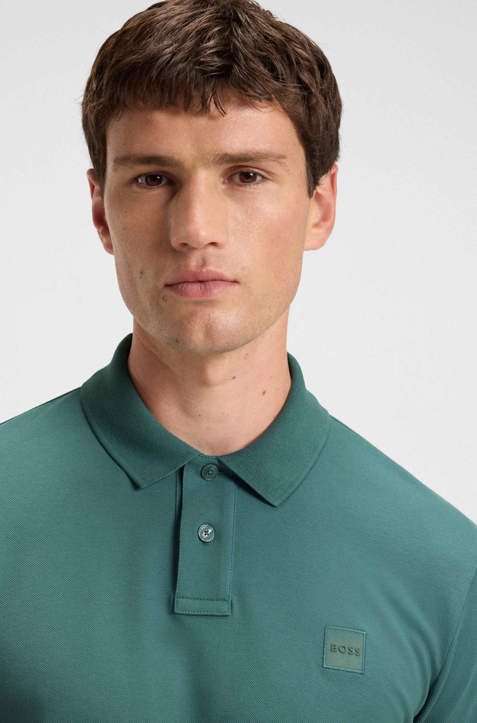 Stretch-cotton slim-fit polo shirt with logo patch