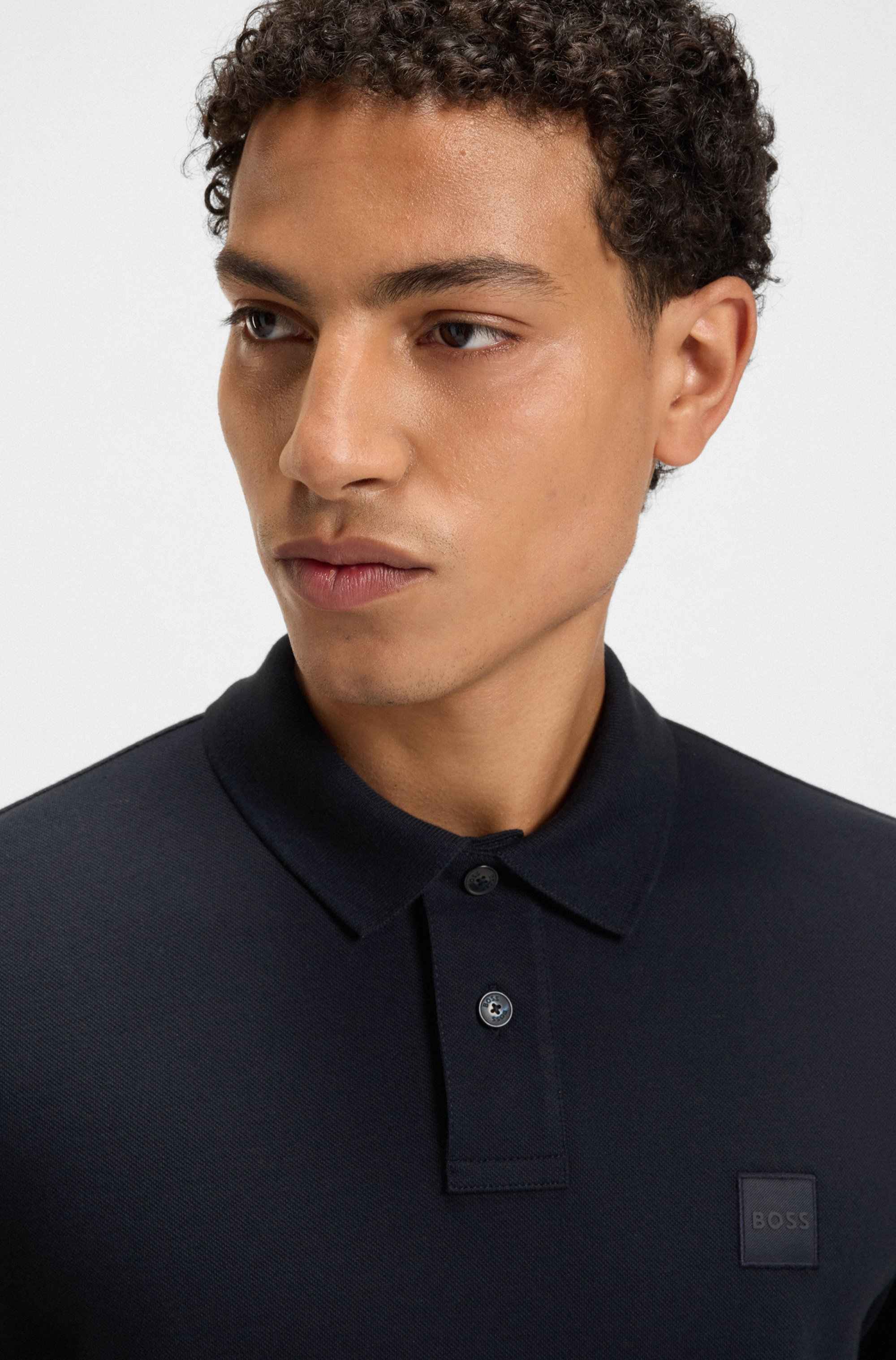 Stretch-cotton slim-fit polo shirt with logo patch