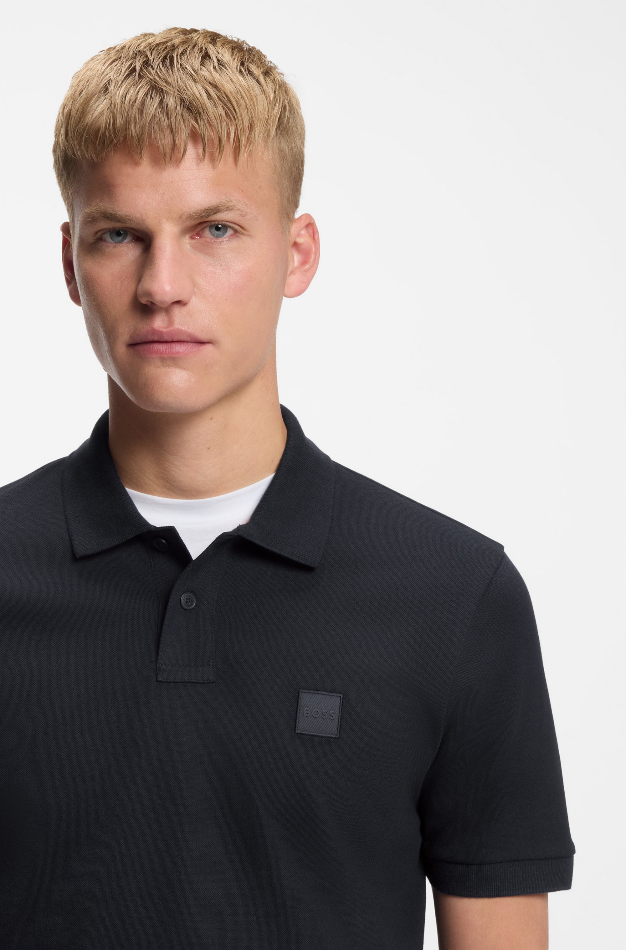 Stretch-cotton slim-fit polo shirt with logo patch