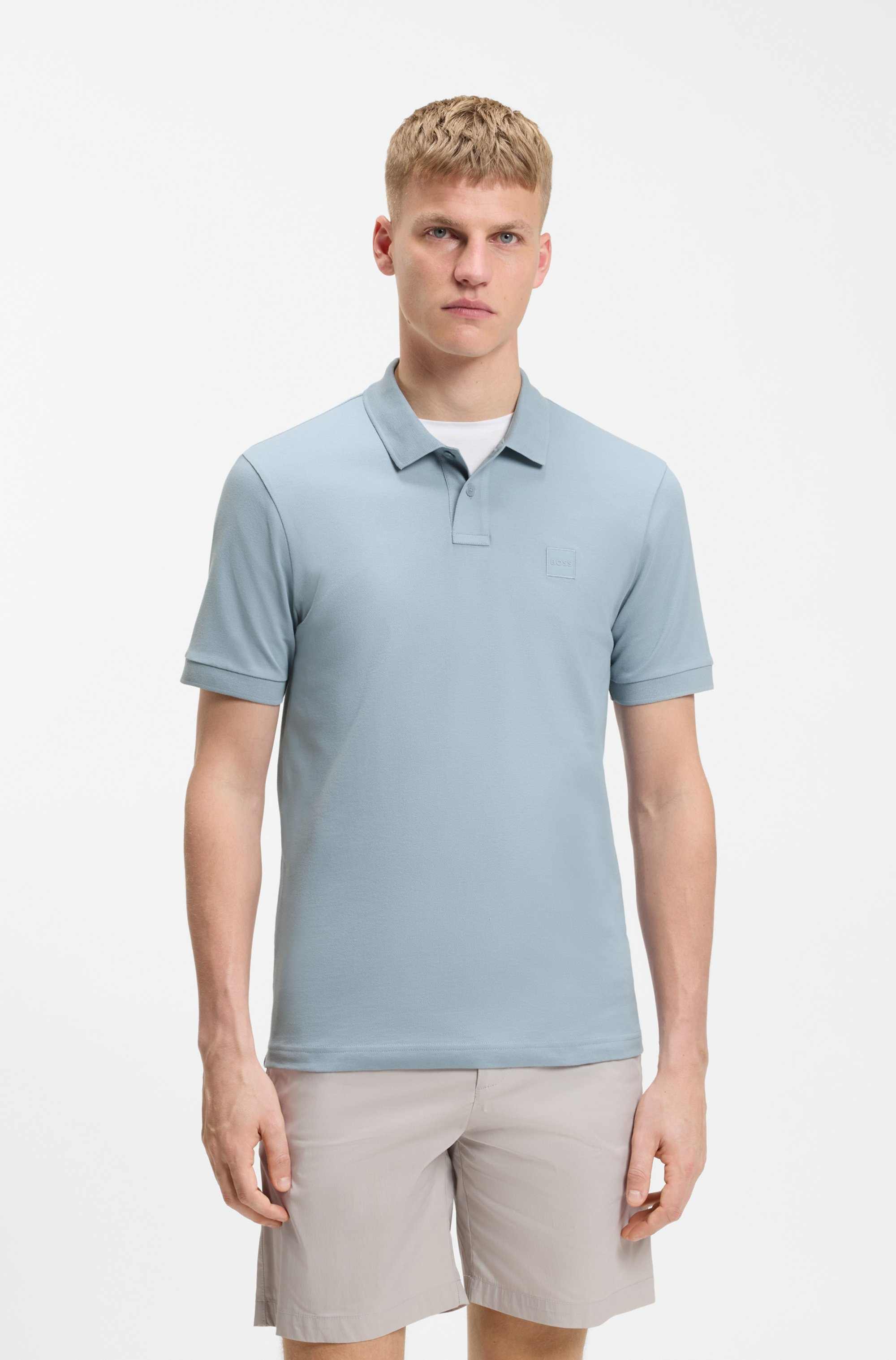 Stretch-cotton slim-fit polo shirt with logo patch