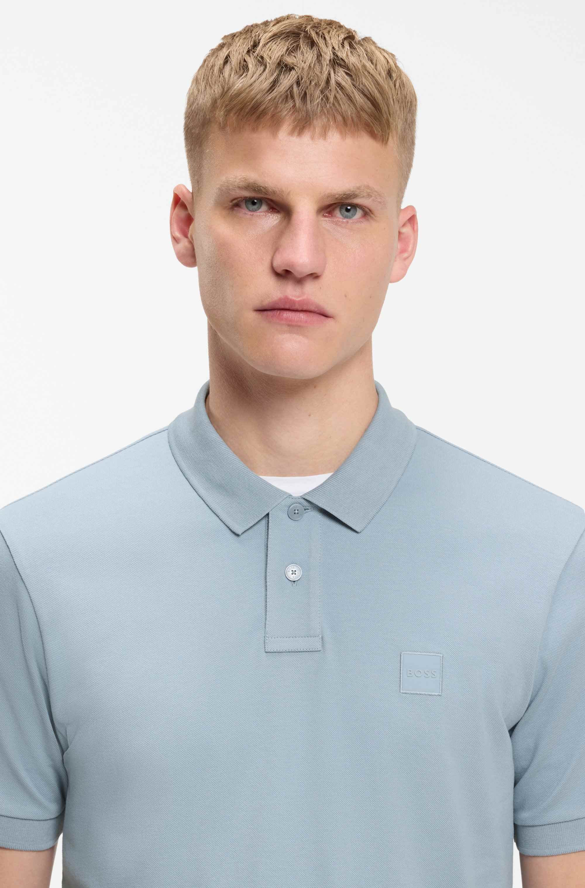 Stretch-cotton slim-fit polo shirt with logo patch