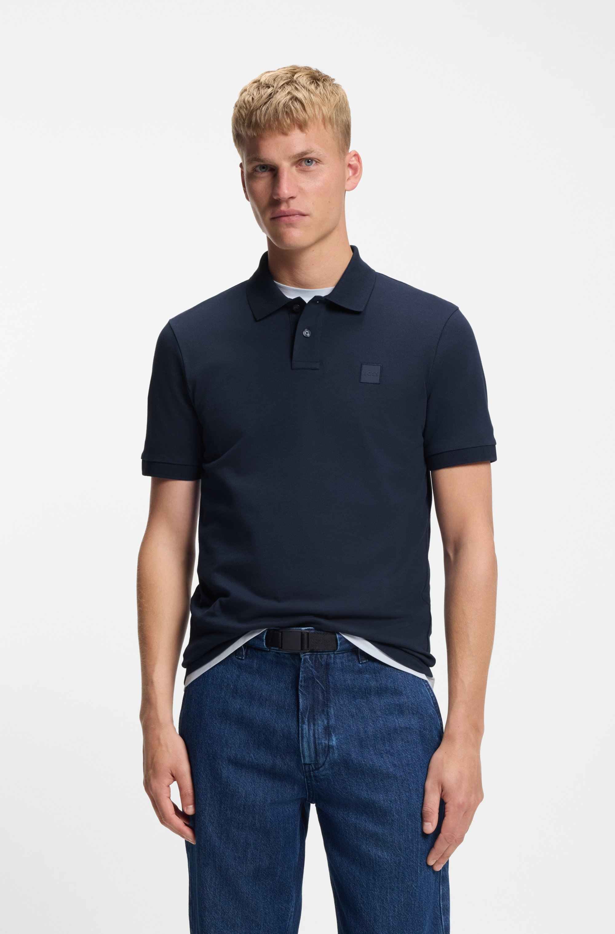 Stretch-cotton slim-fit polo shirt with logo patch