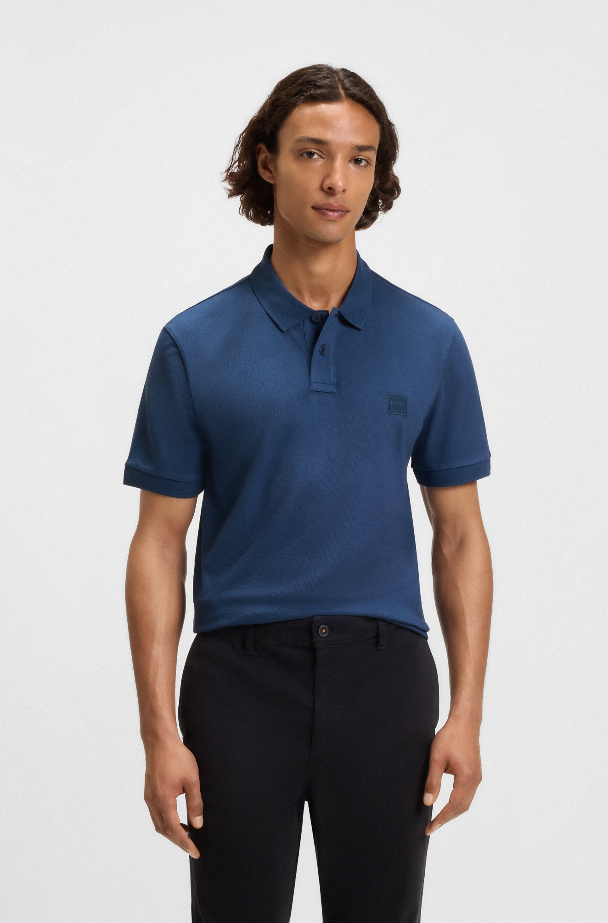 Stretch-cotton slim-fit polo shirt with logo patch