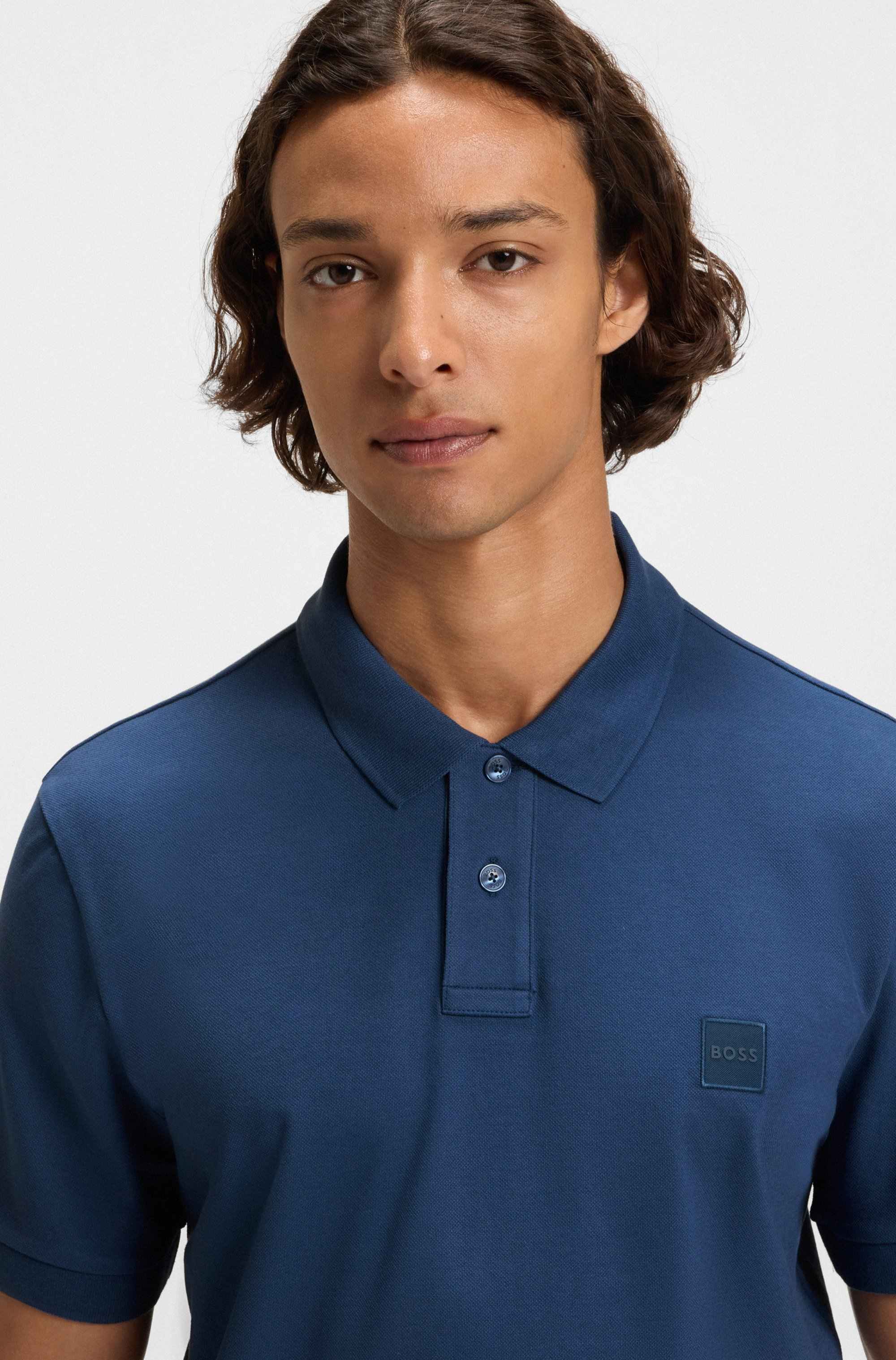 Stretch-cotton slim-fit polo shirt with logo patch