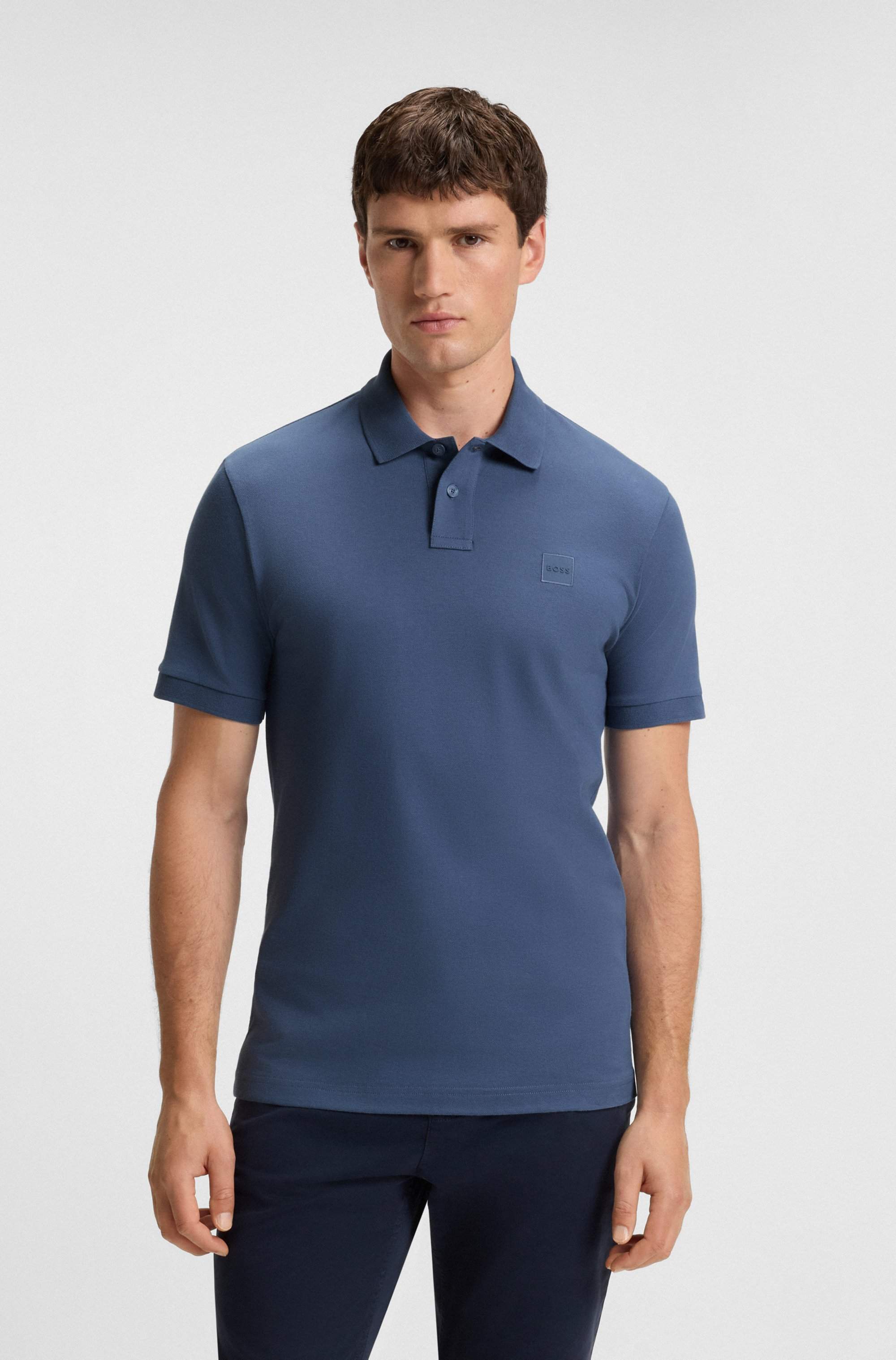Stretch-cotton slim-fit polo shirt with logo patch