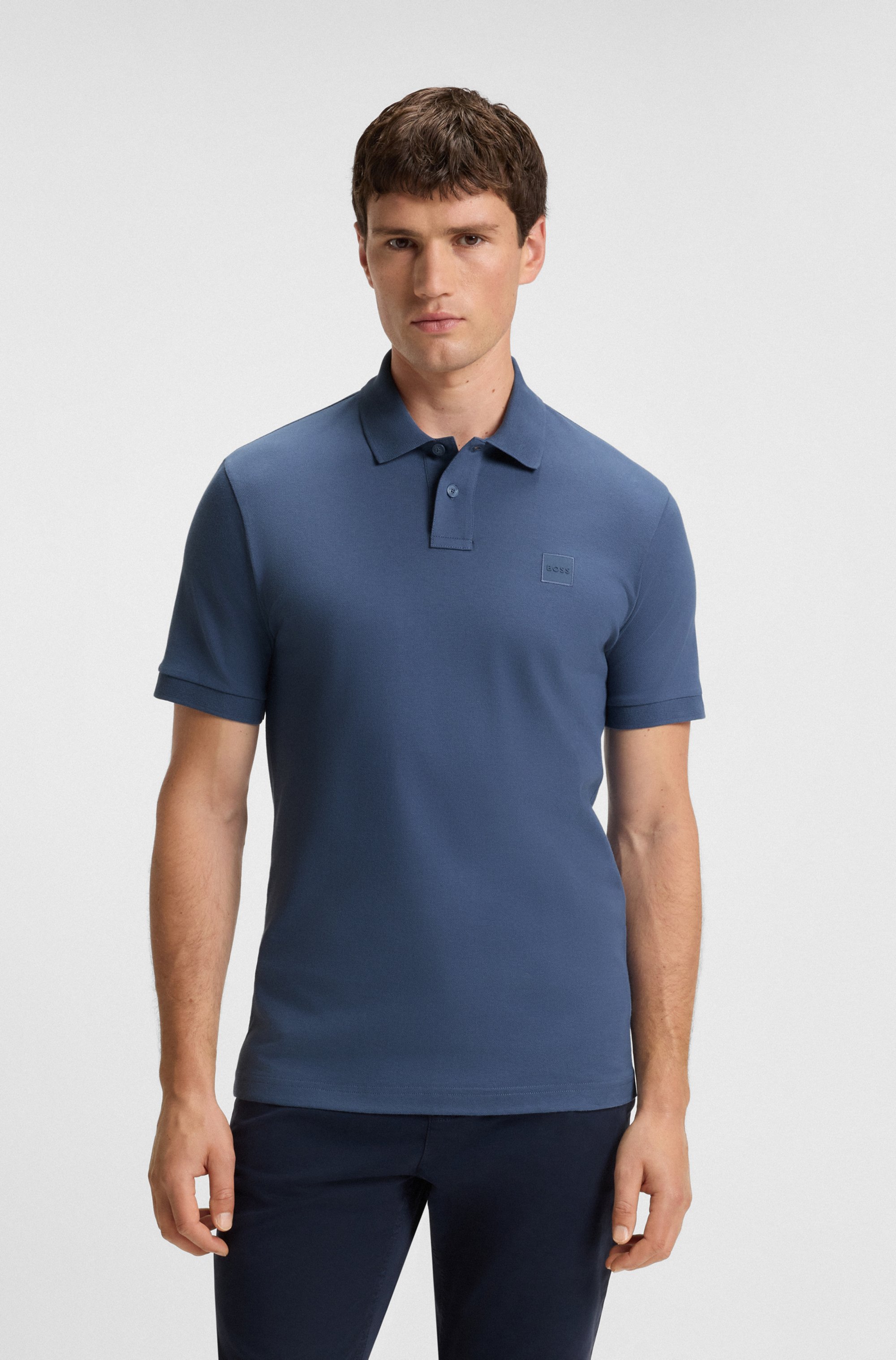 Stretch-cotton slim-fit polo shirt with logo patch