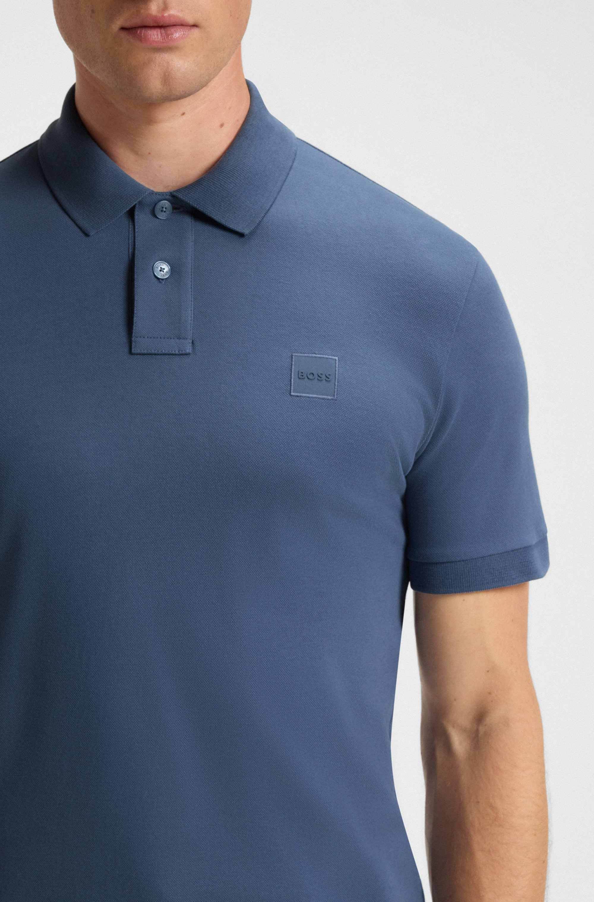 Stretch-cotton slim-fit polo shirt with logo patch