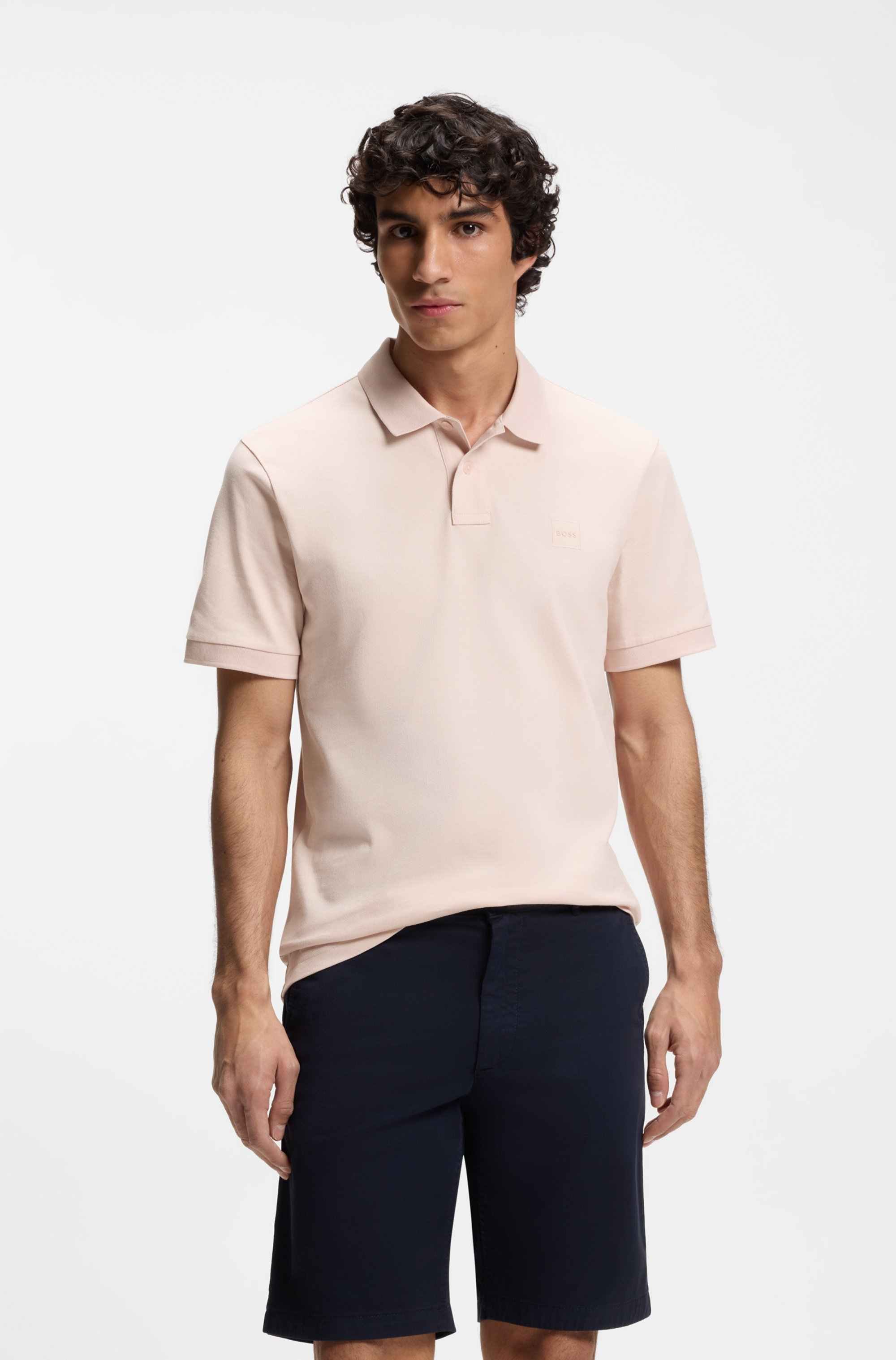 Stretch-cotton slim-fit polo shirt with logo patch
