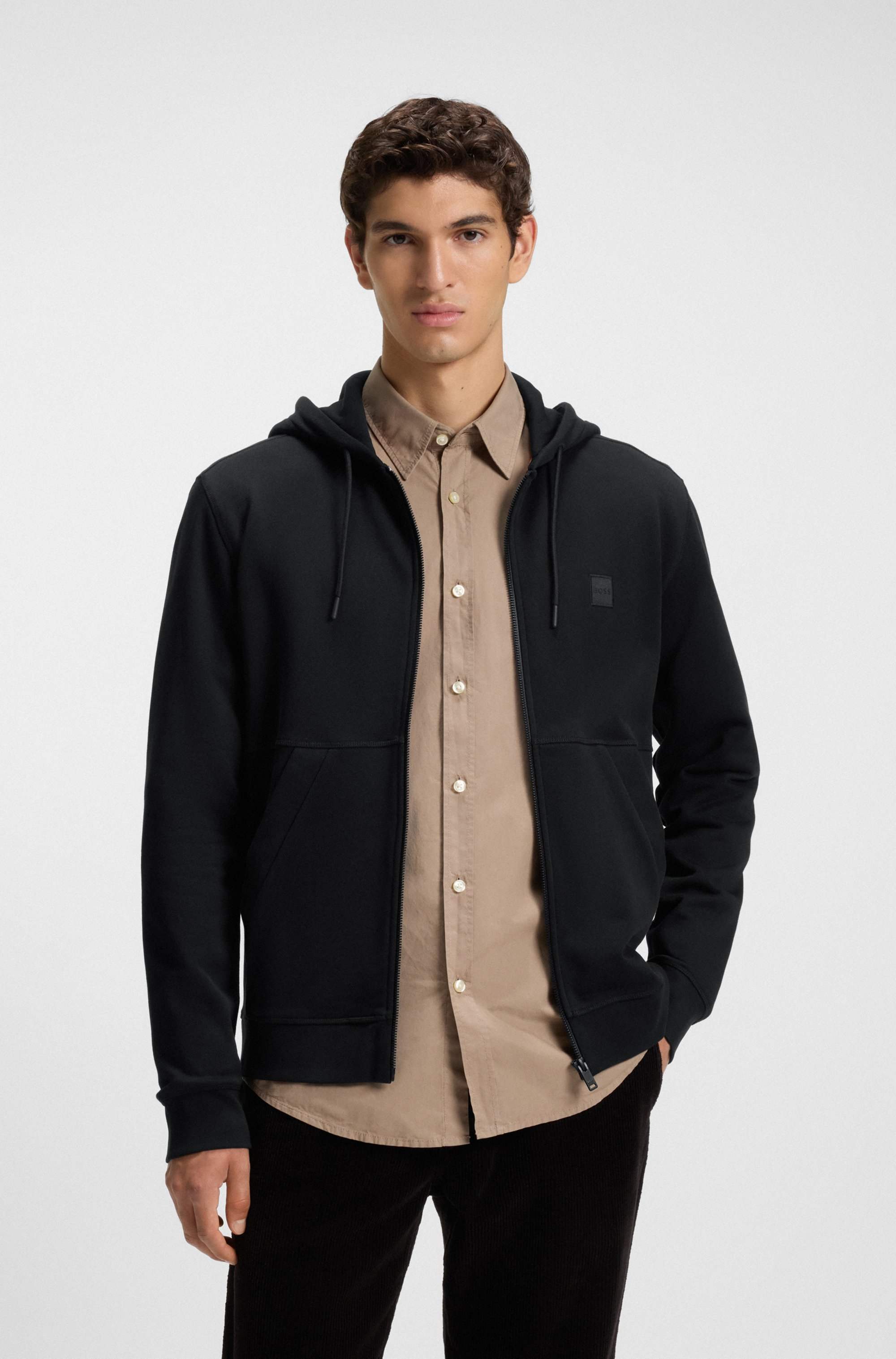 Cotton-terry zip-up hoodie with tonal logo patch