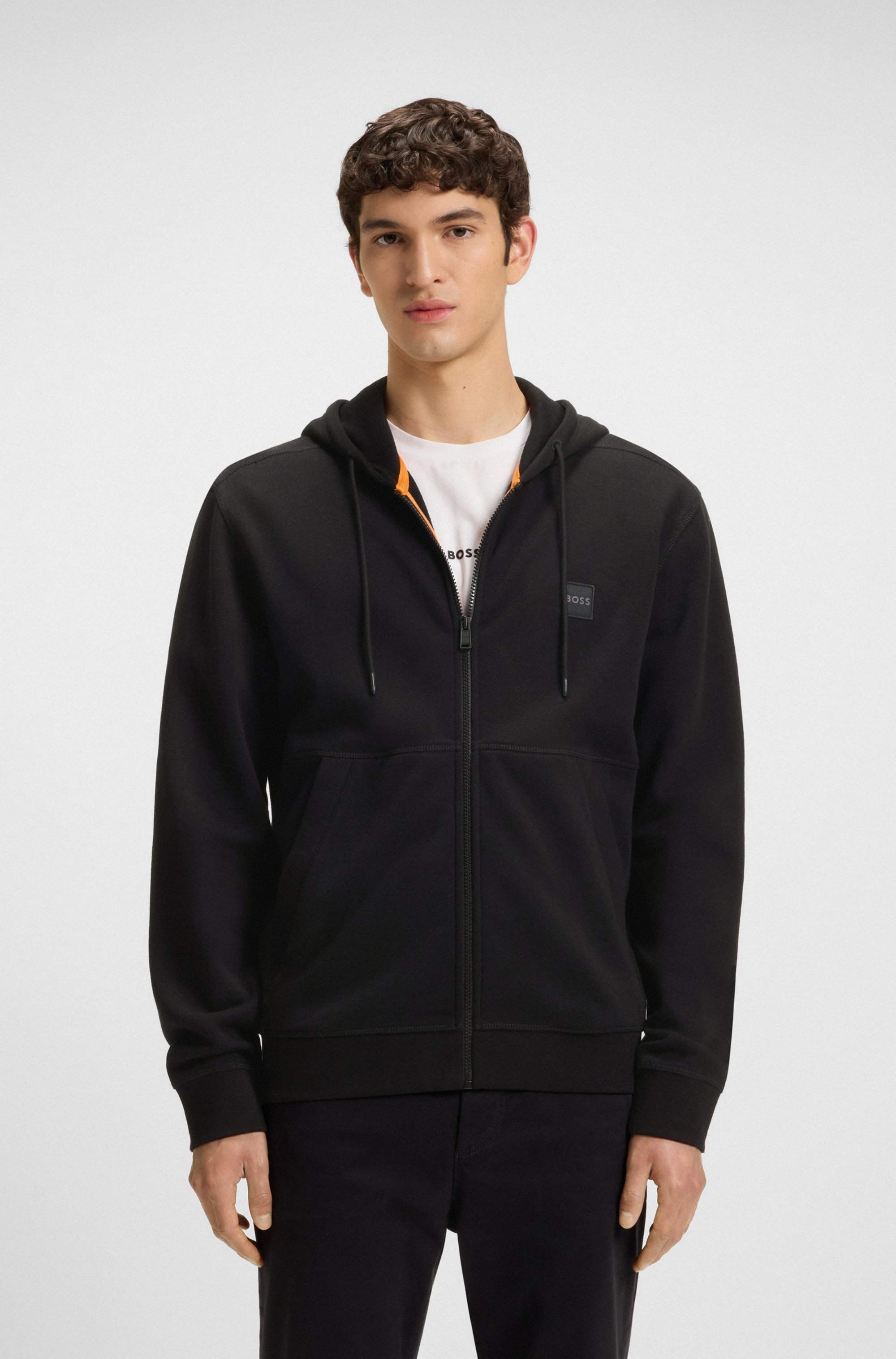 Cotton-terry zip-up hoodie with tonal logo patch