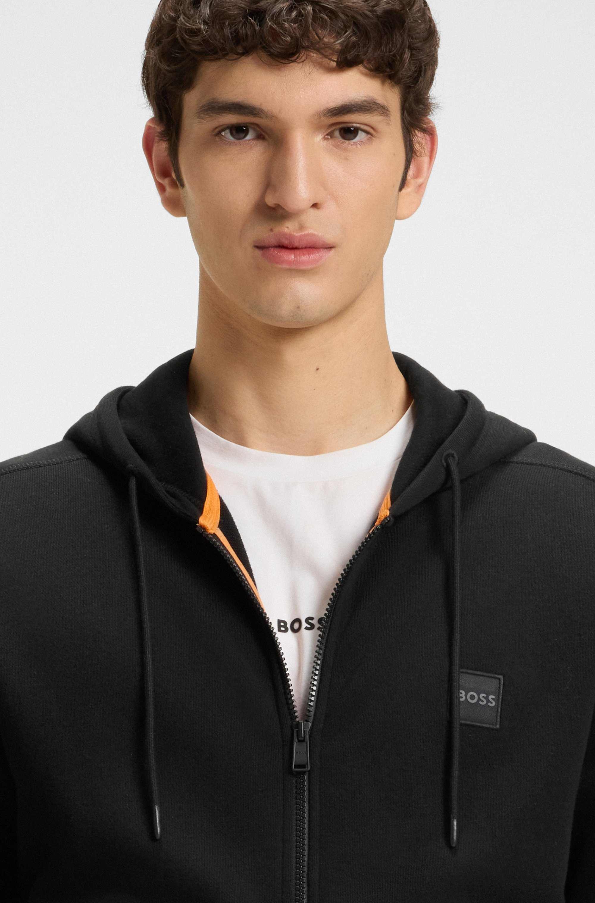 Cotton-terry zip-up hoodie with tonal logo patch