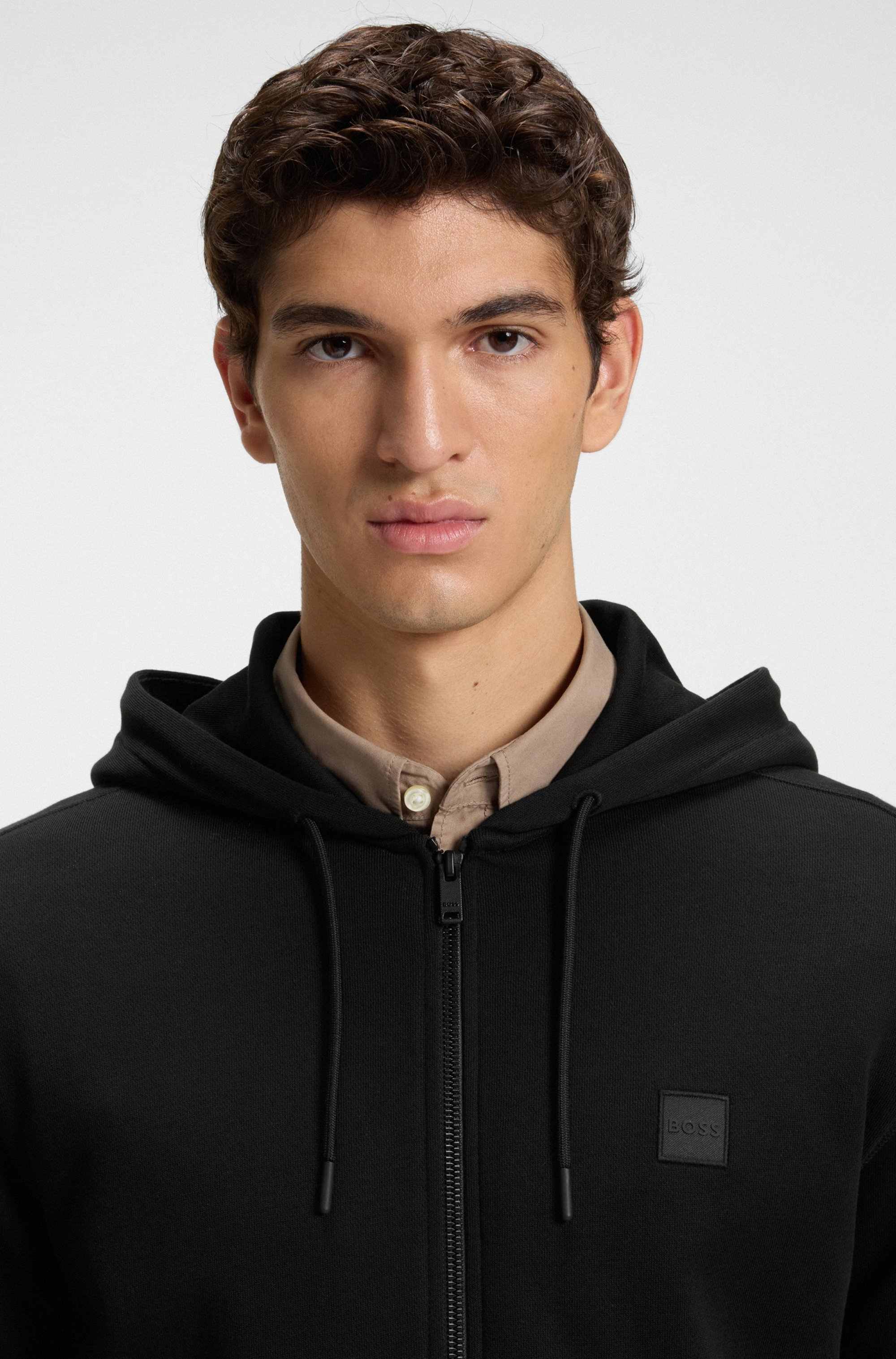 Cotton-terry zip-up hoodie with tonal logo patch