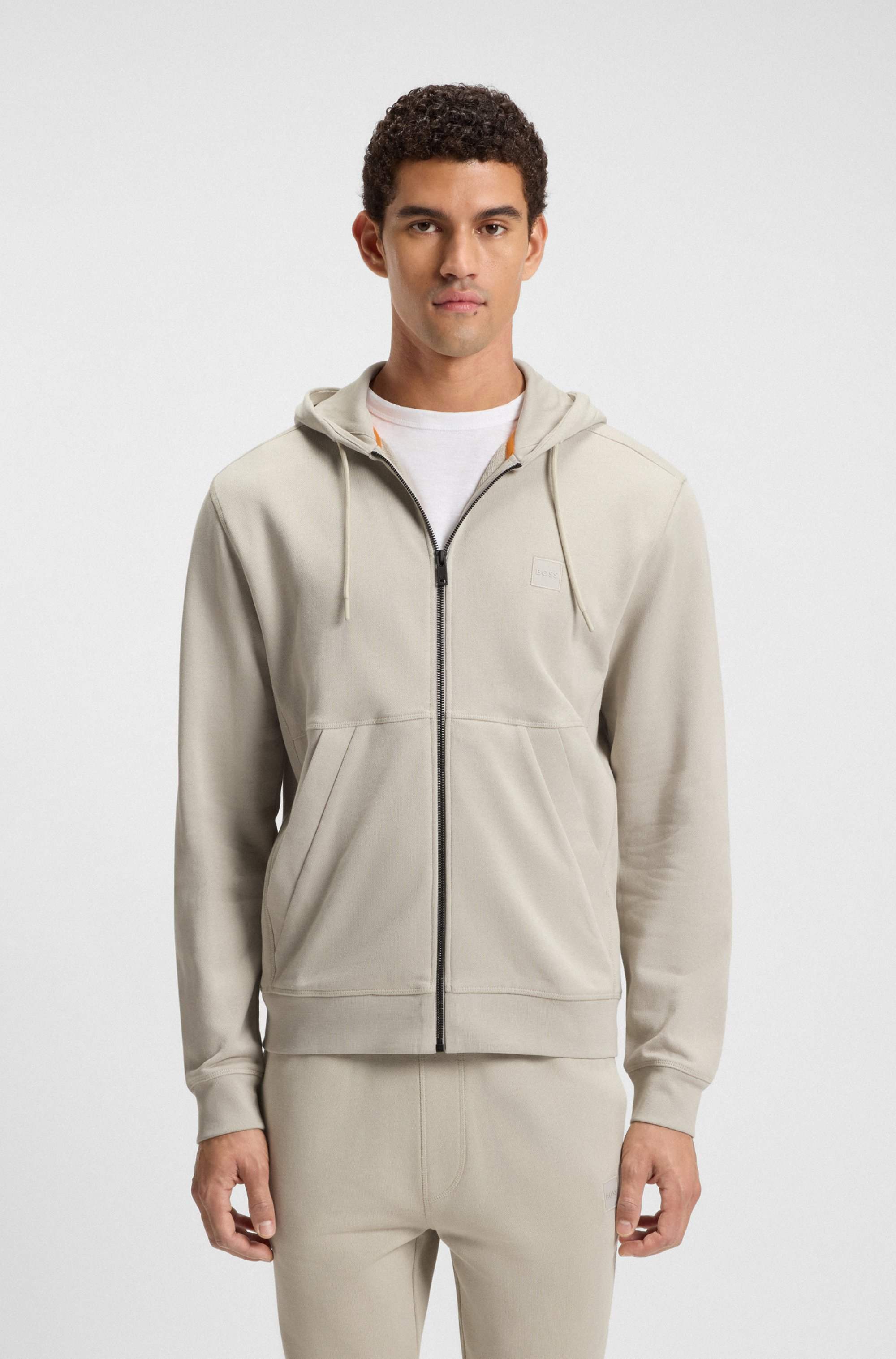 Cotton-terry zip-up hoodie with tonal logo patch