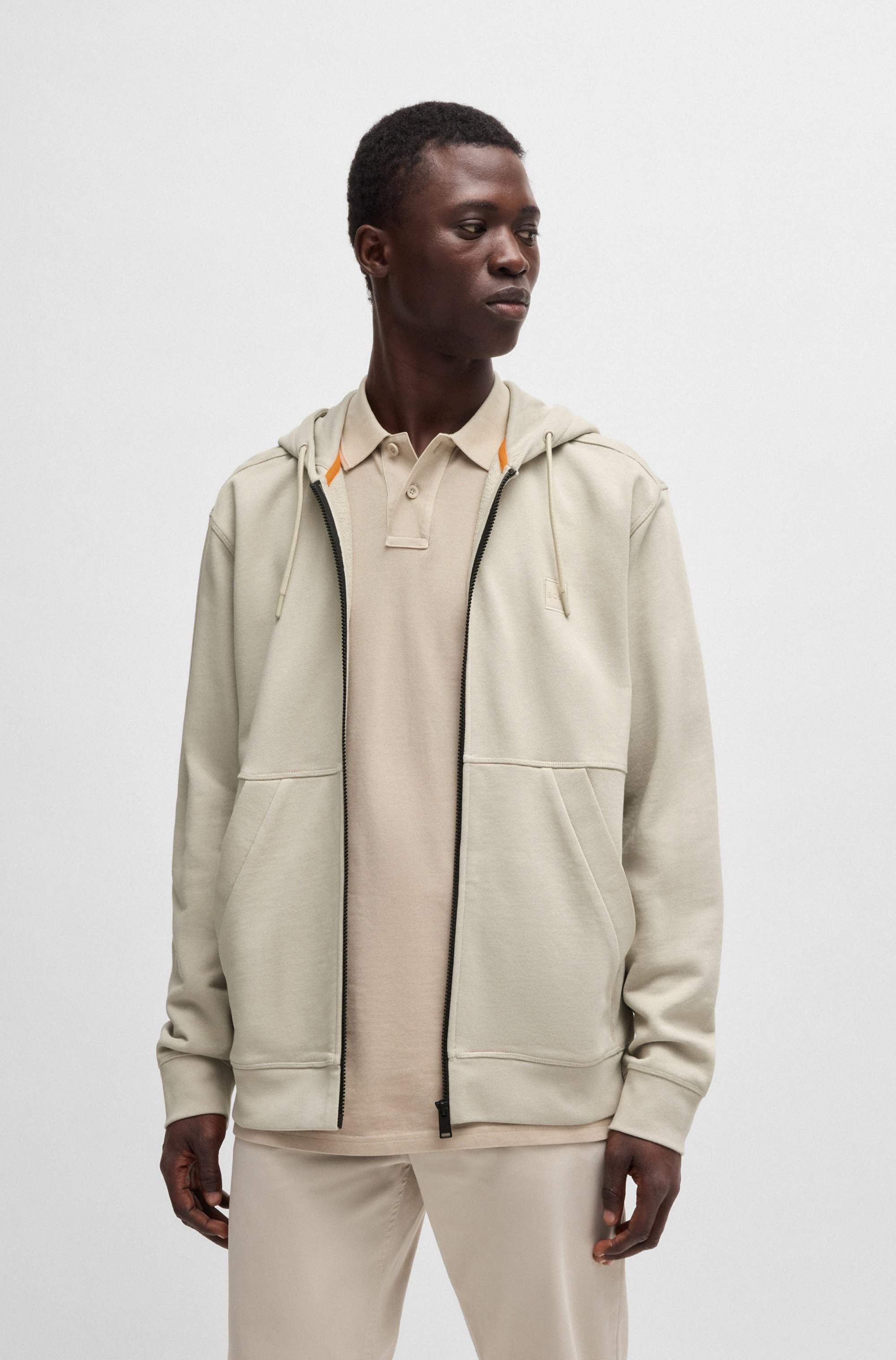 Cotton-terry zip-up hoodie with tonal logo patch