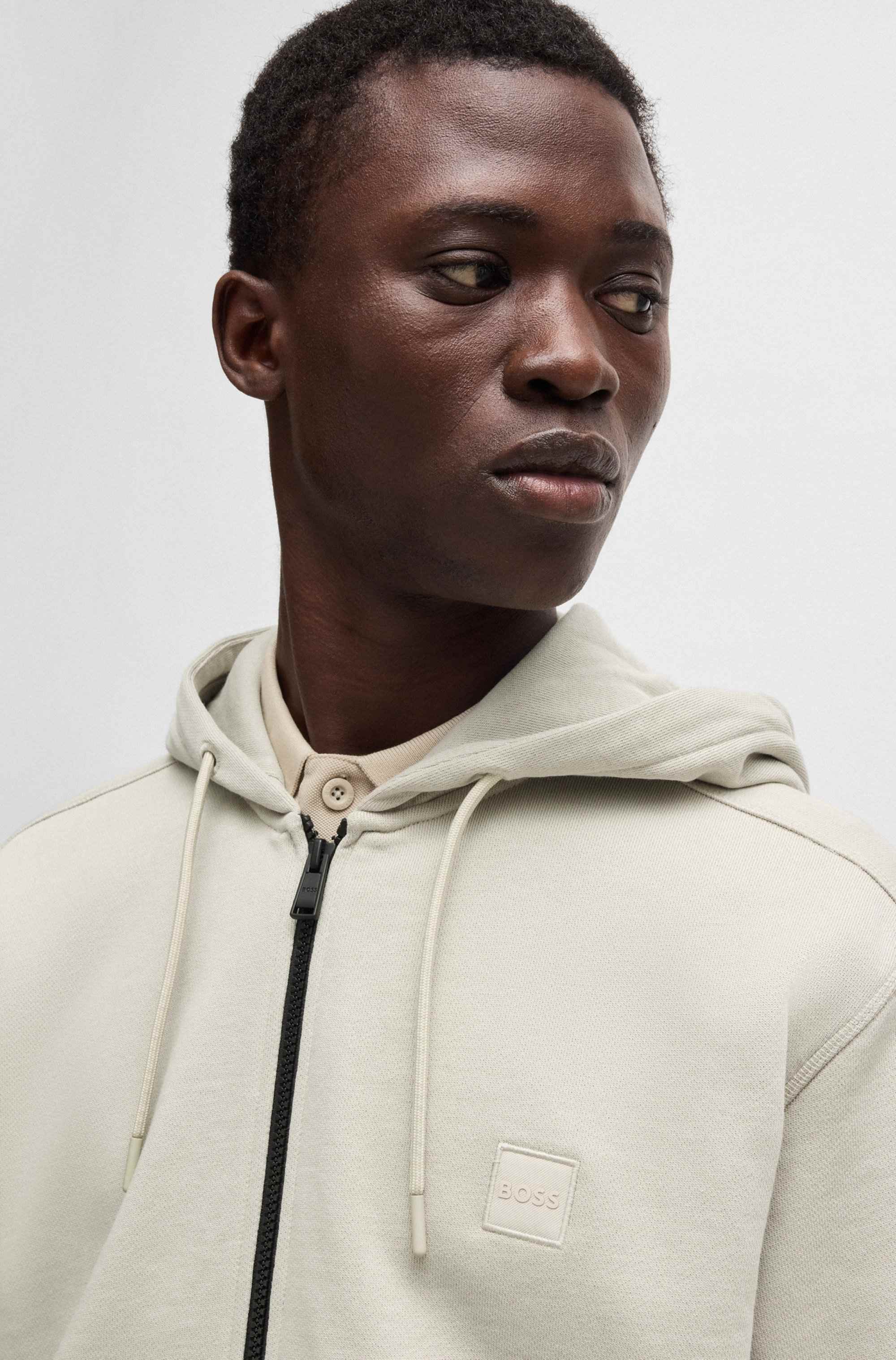 Cotton-terry zip-up hoodie with tonal logo patch