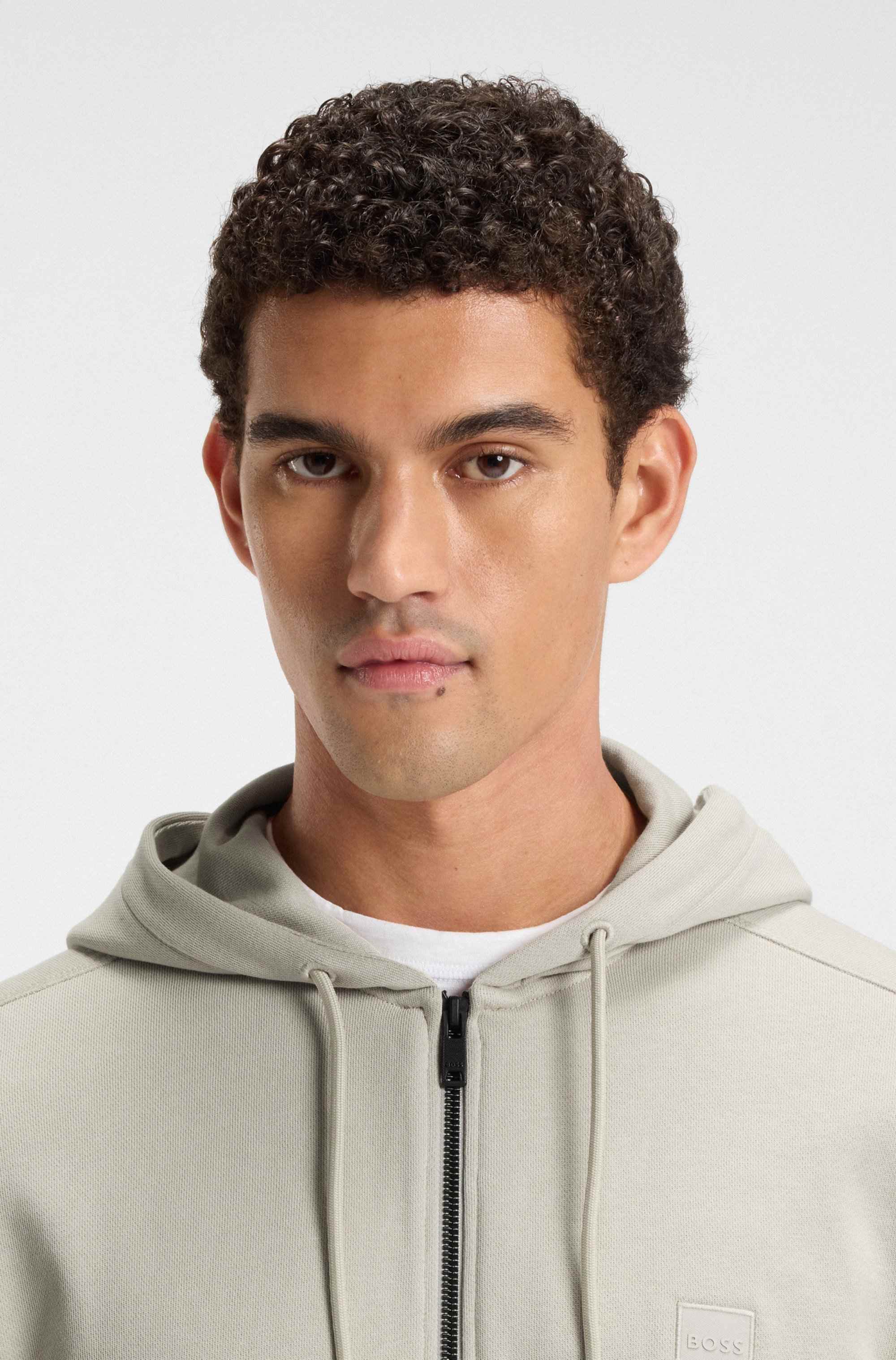 Cotton-terry zip-up hoodie with tonal logo patch