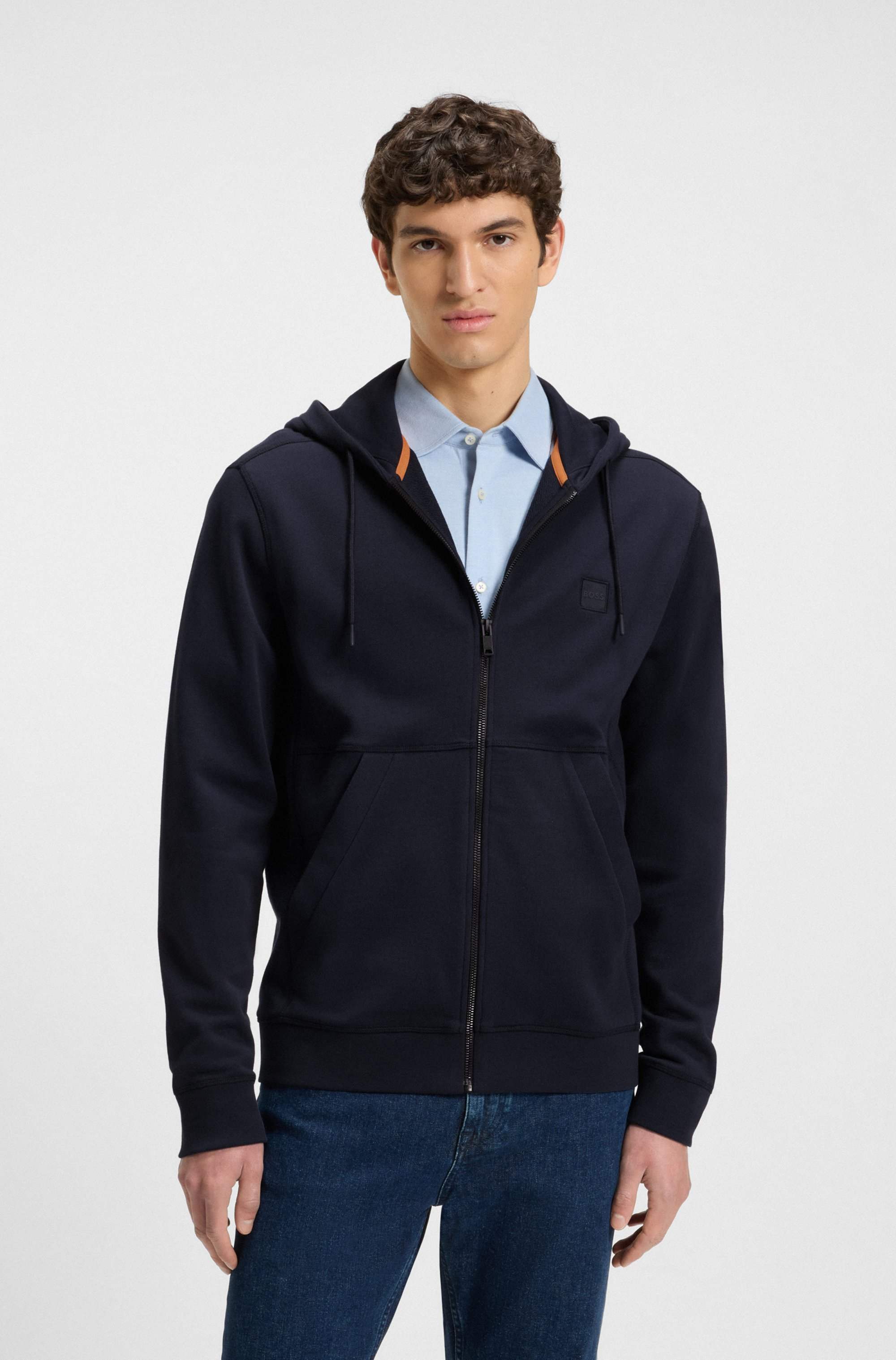 Cotton-terry zip-up hoodie with tonal logo patch