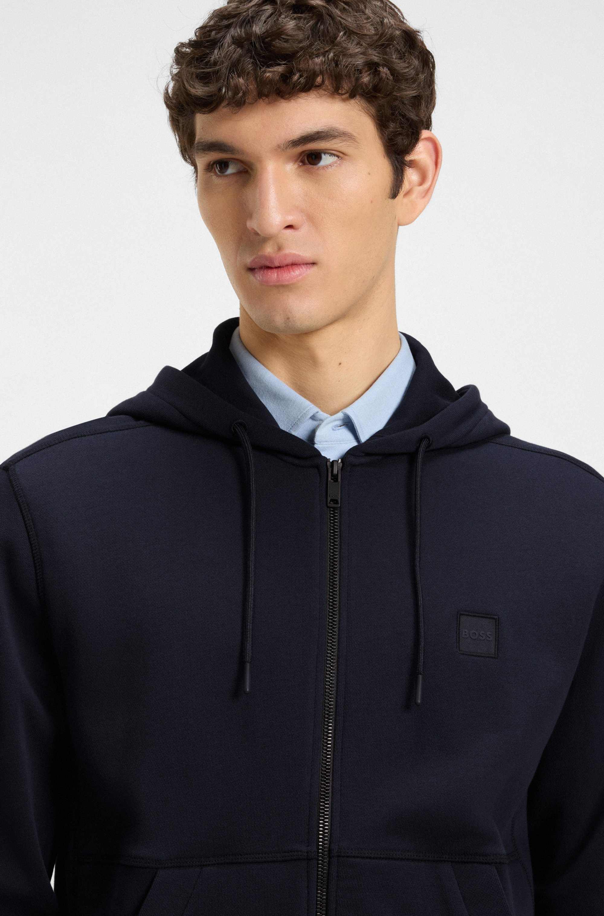 Cotton-terry zip-up hoodie with tonal logo patch