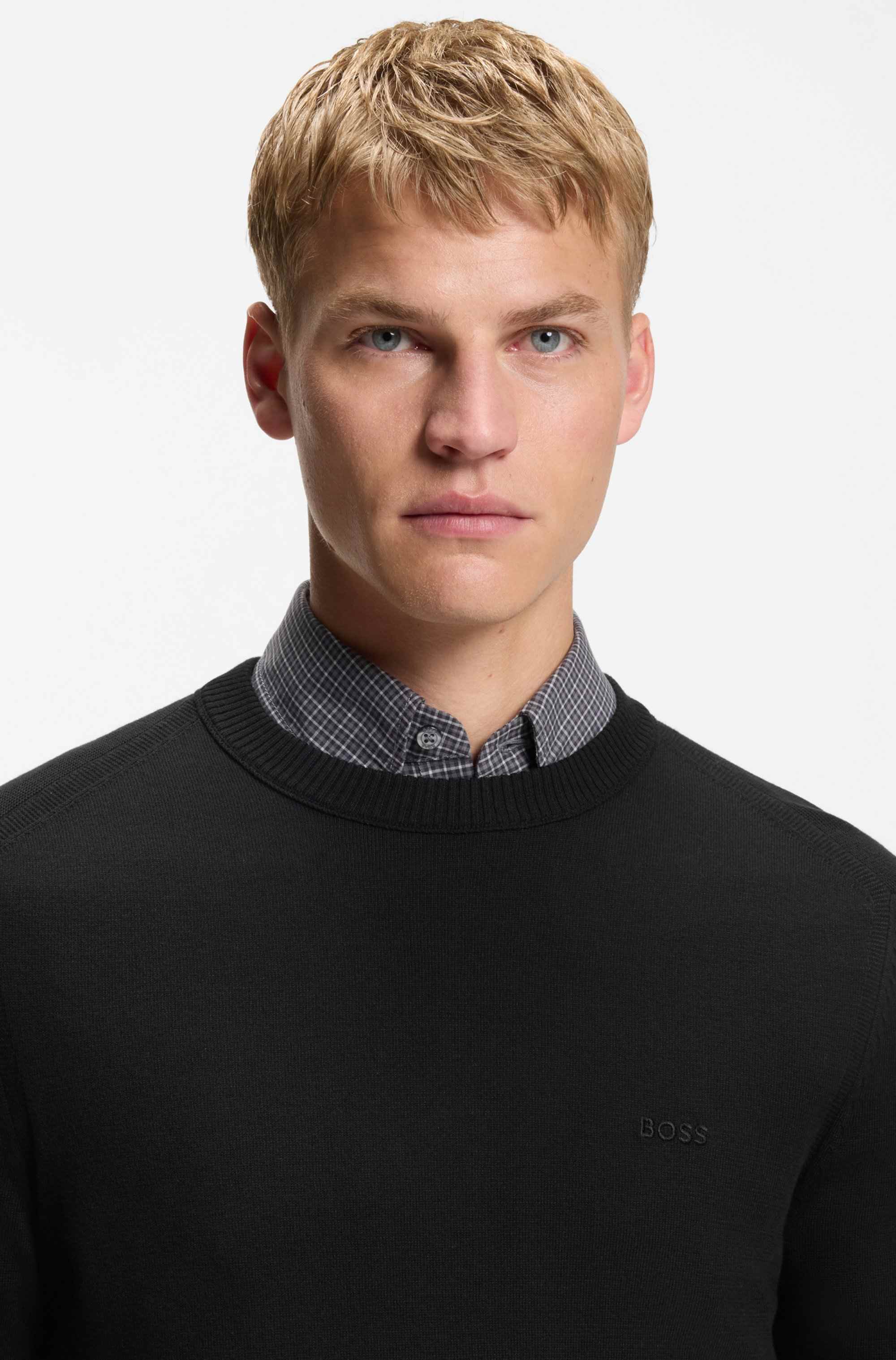 Knitted-cotton sweater with embroidered logo