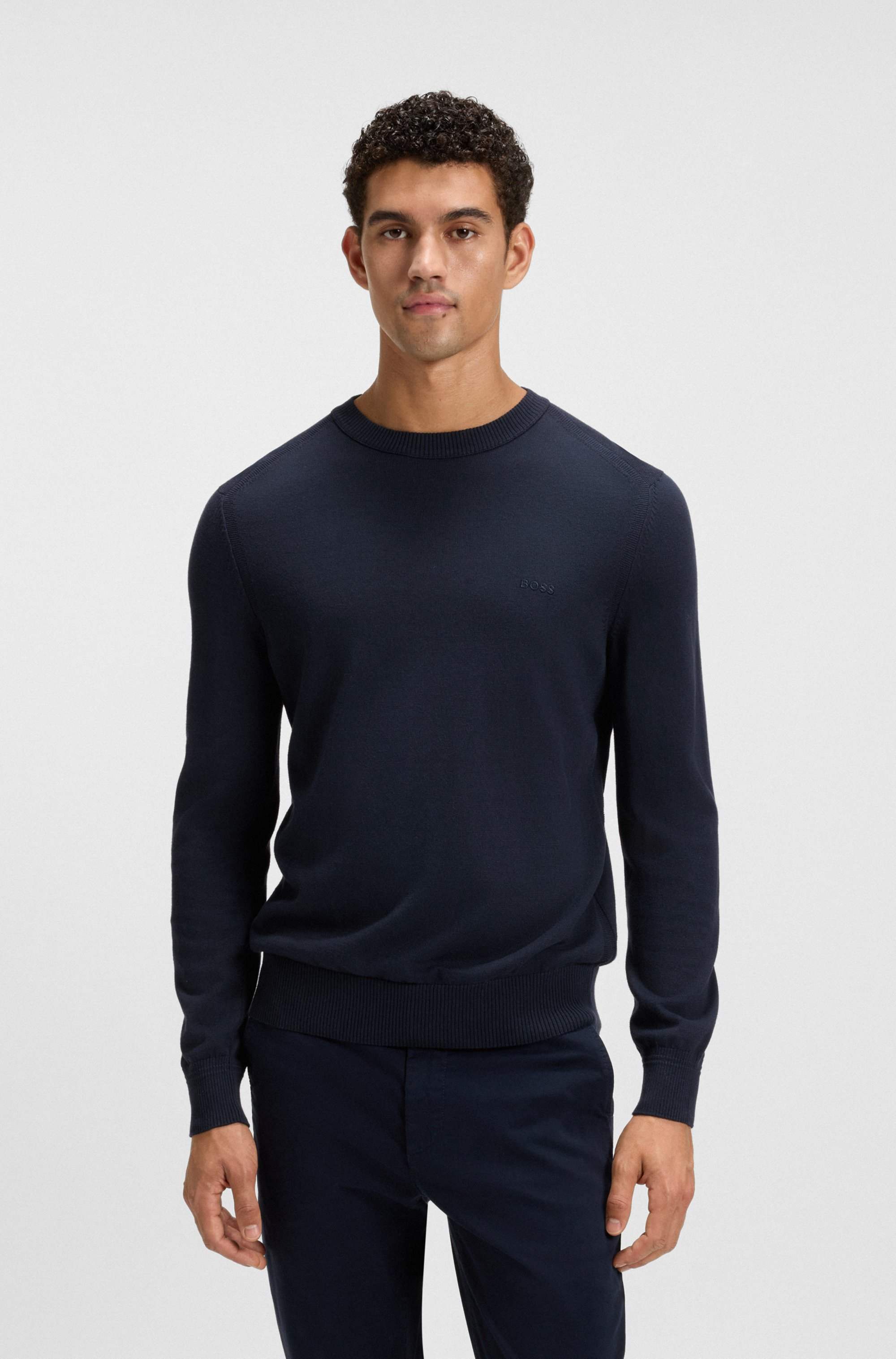 Knitted-cotton sweater with embroidered logo