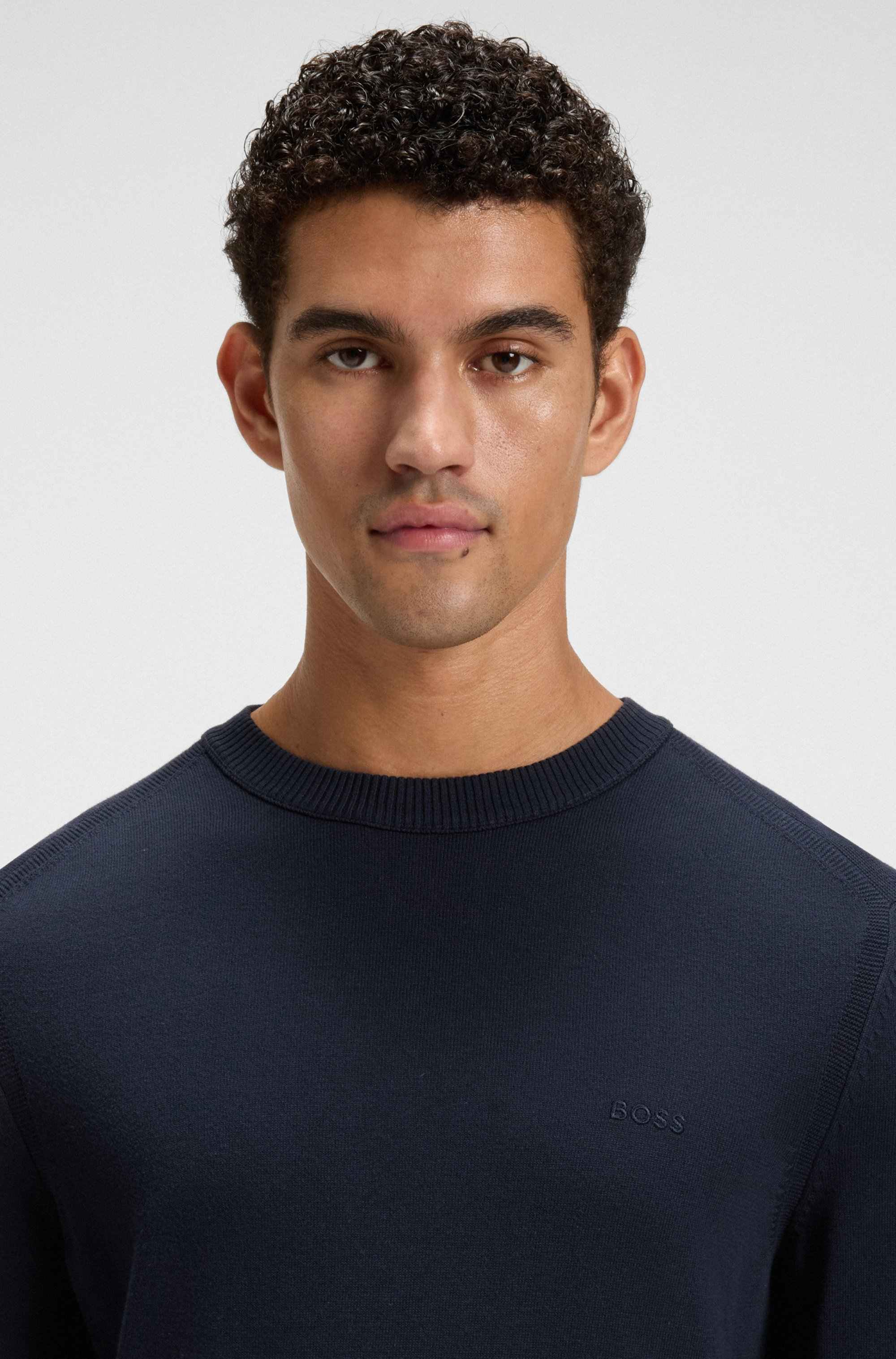 Knitted-cotton sweater with embroidered logo