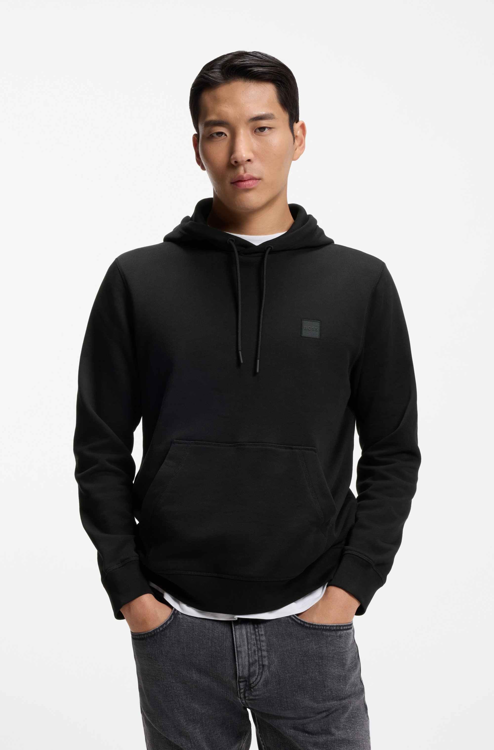 Cotton-terry hoodie with logo patch