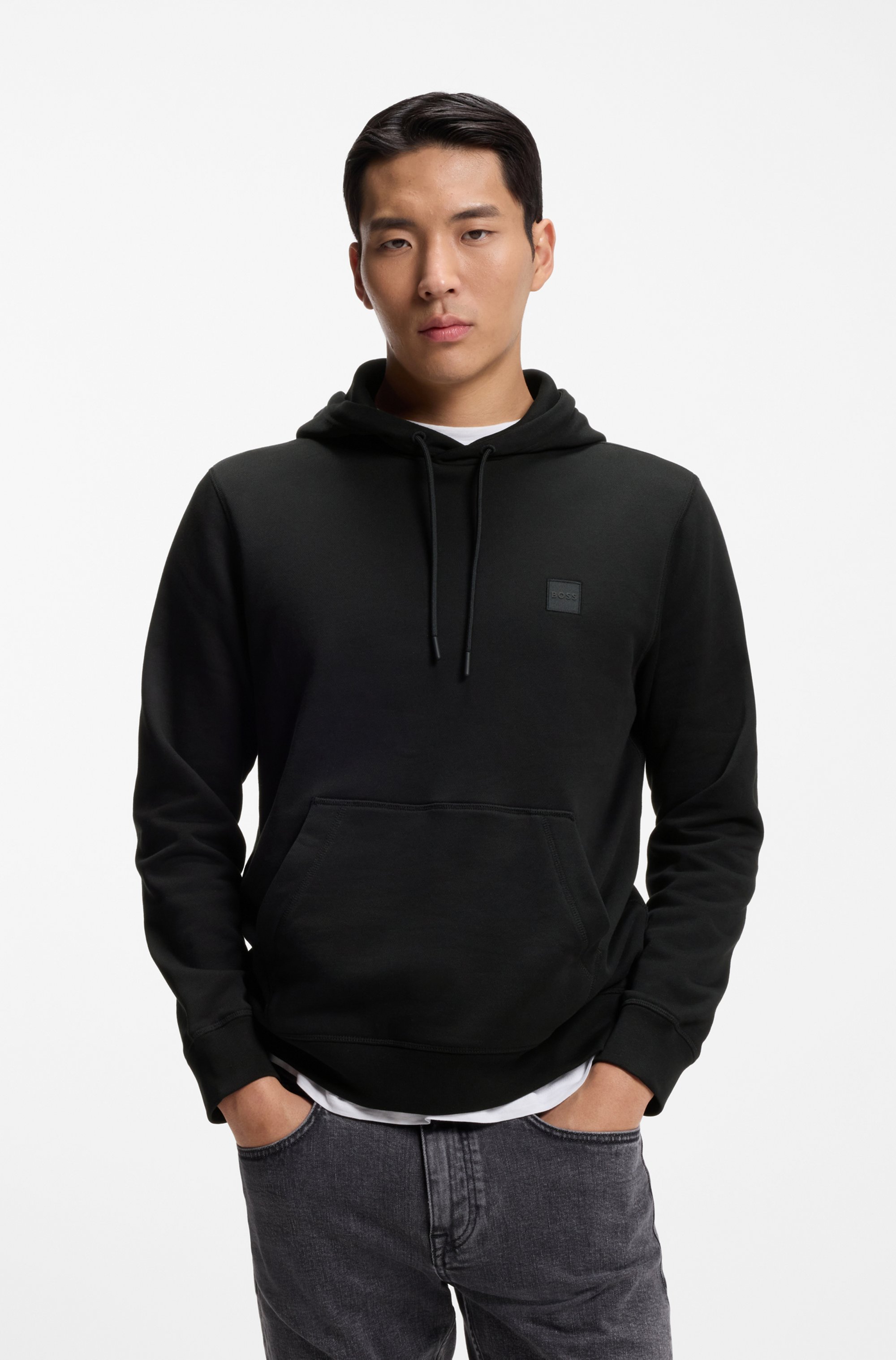 Cotton-terry hoodie with logo patch