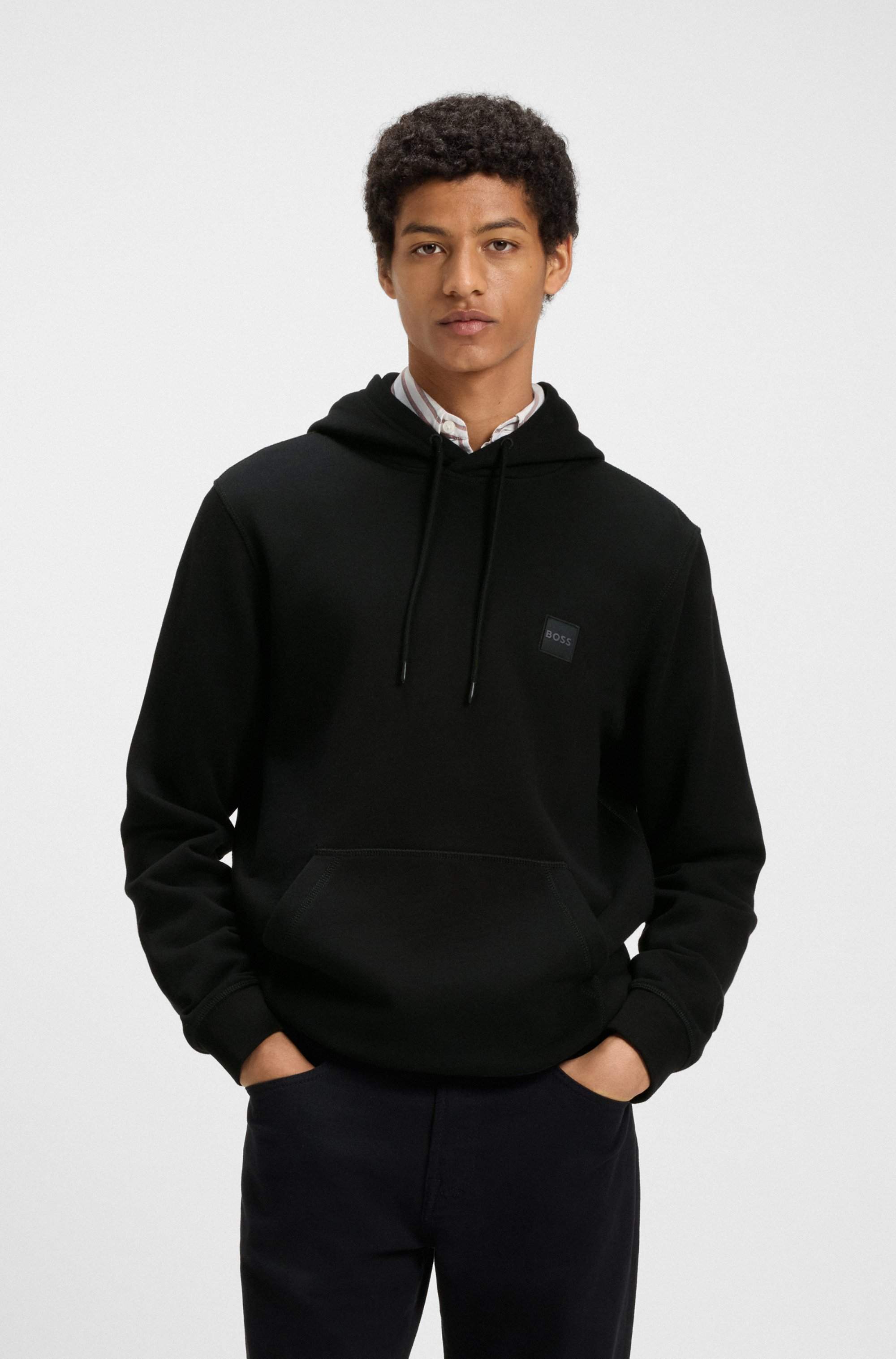 Regular-fit hoodie in cotton terry with logo patch