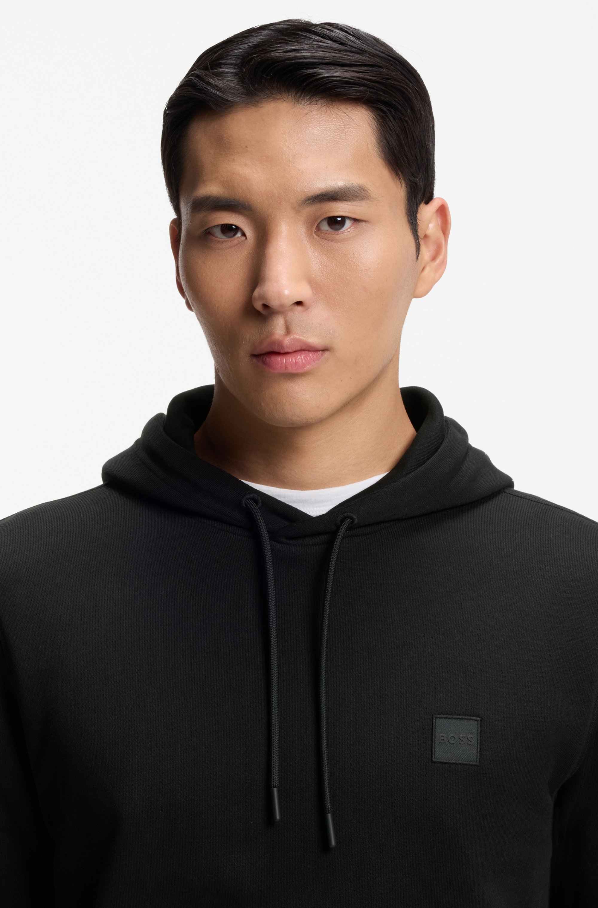 Cotton-terry hoodie with logo patch