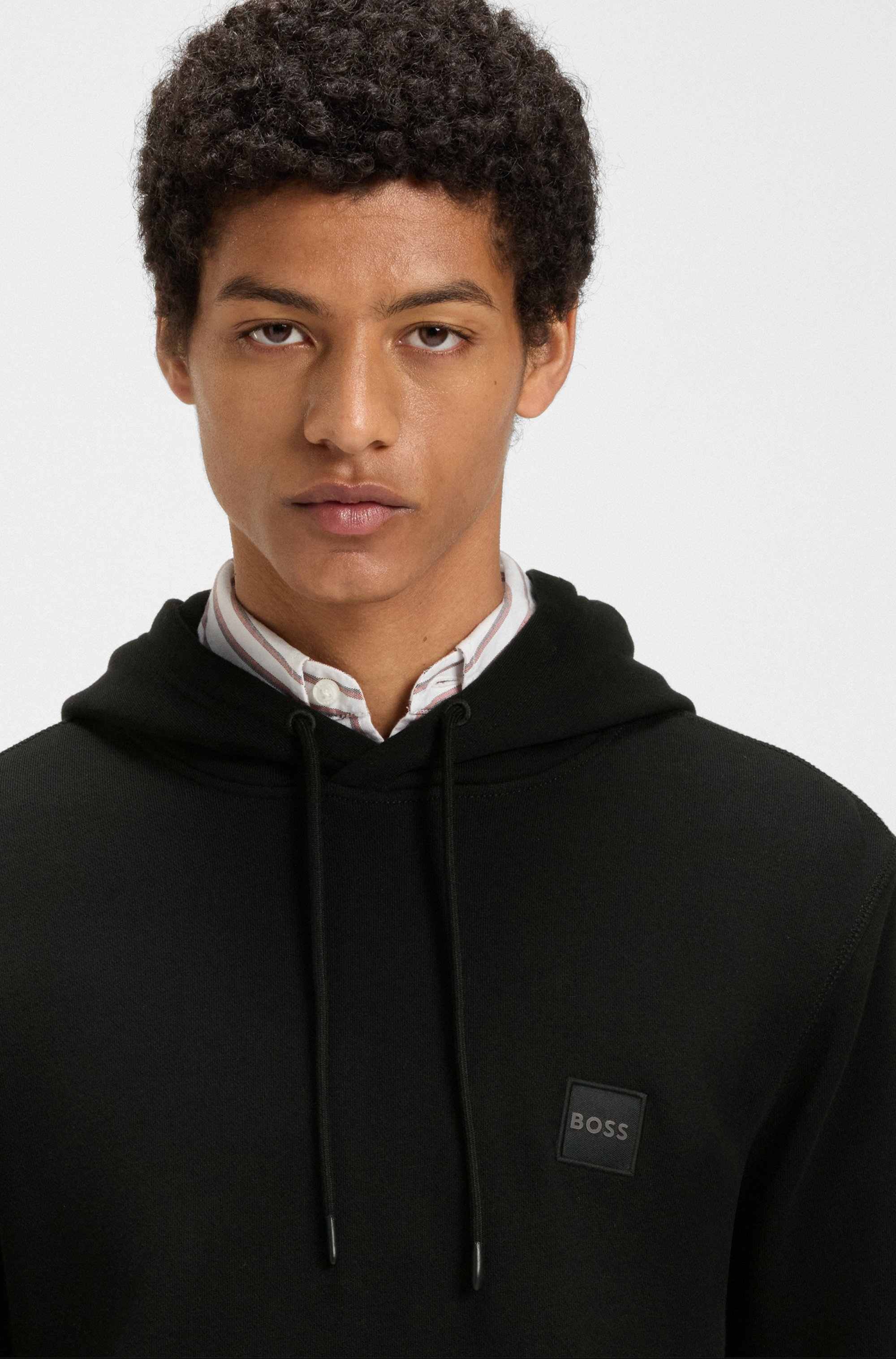 Regular-fit hoodie in cotton terry with logo patch