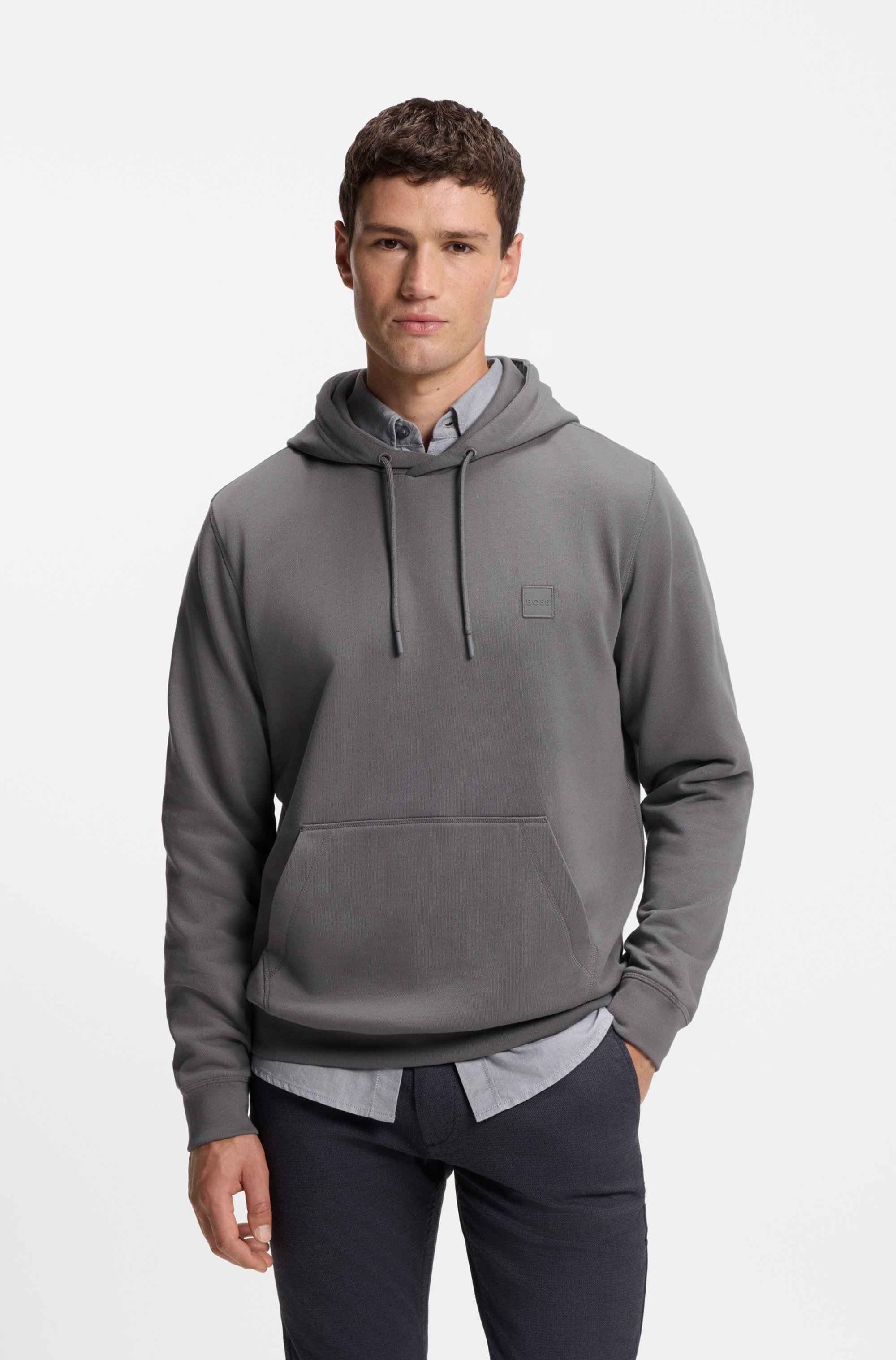 Cotton-terry hoodie with logo patch