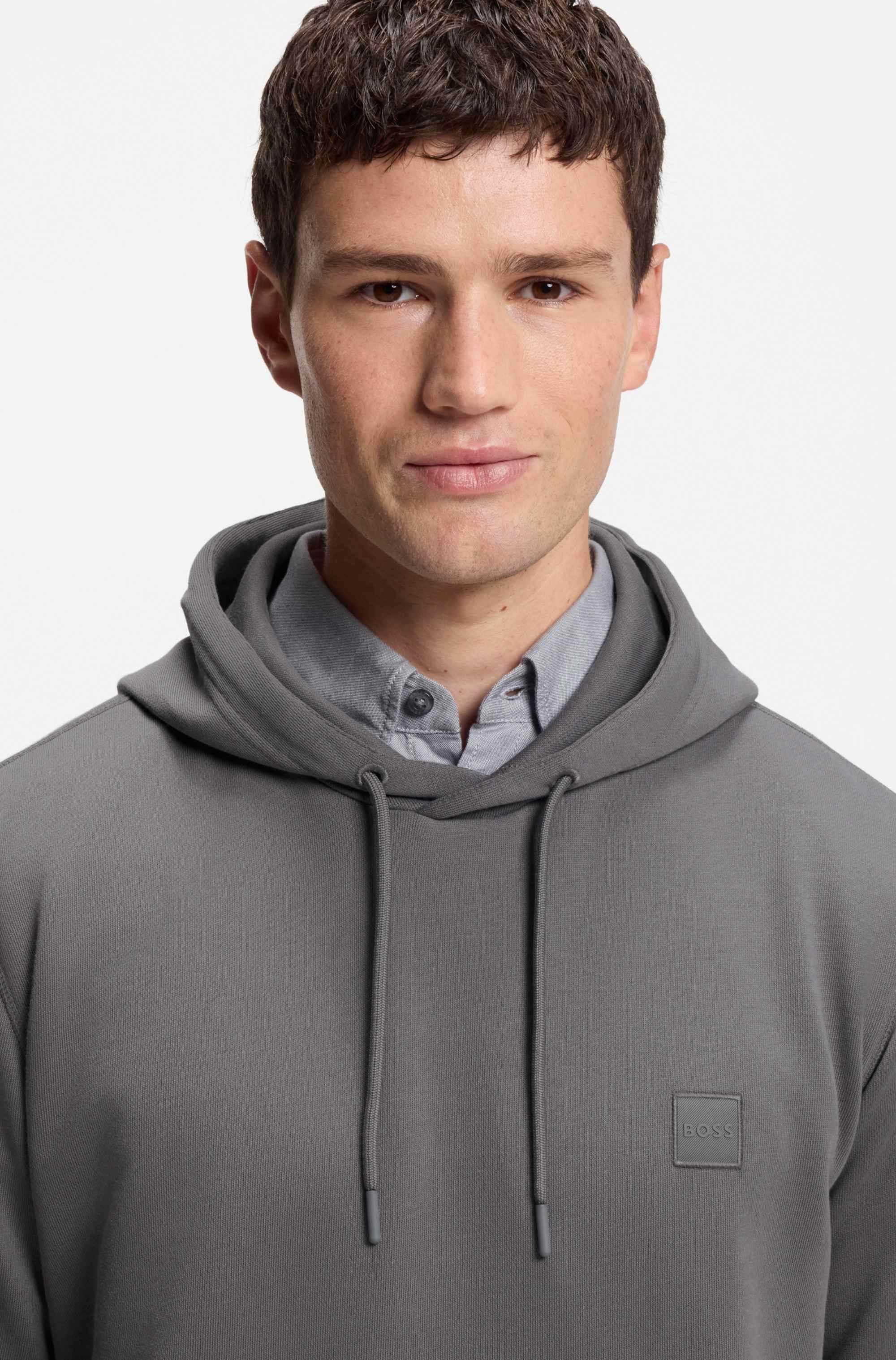 Cotton-terry hoodie with logo patch