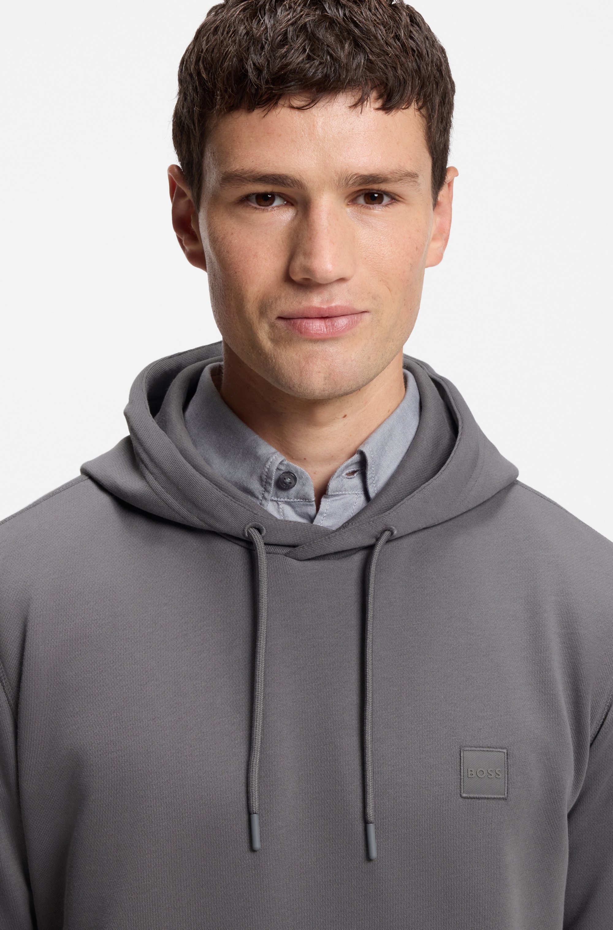 Cotton-terry hoodie with logo patch