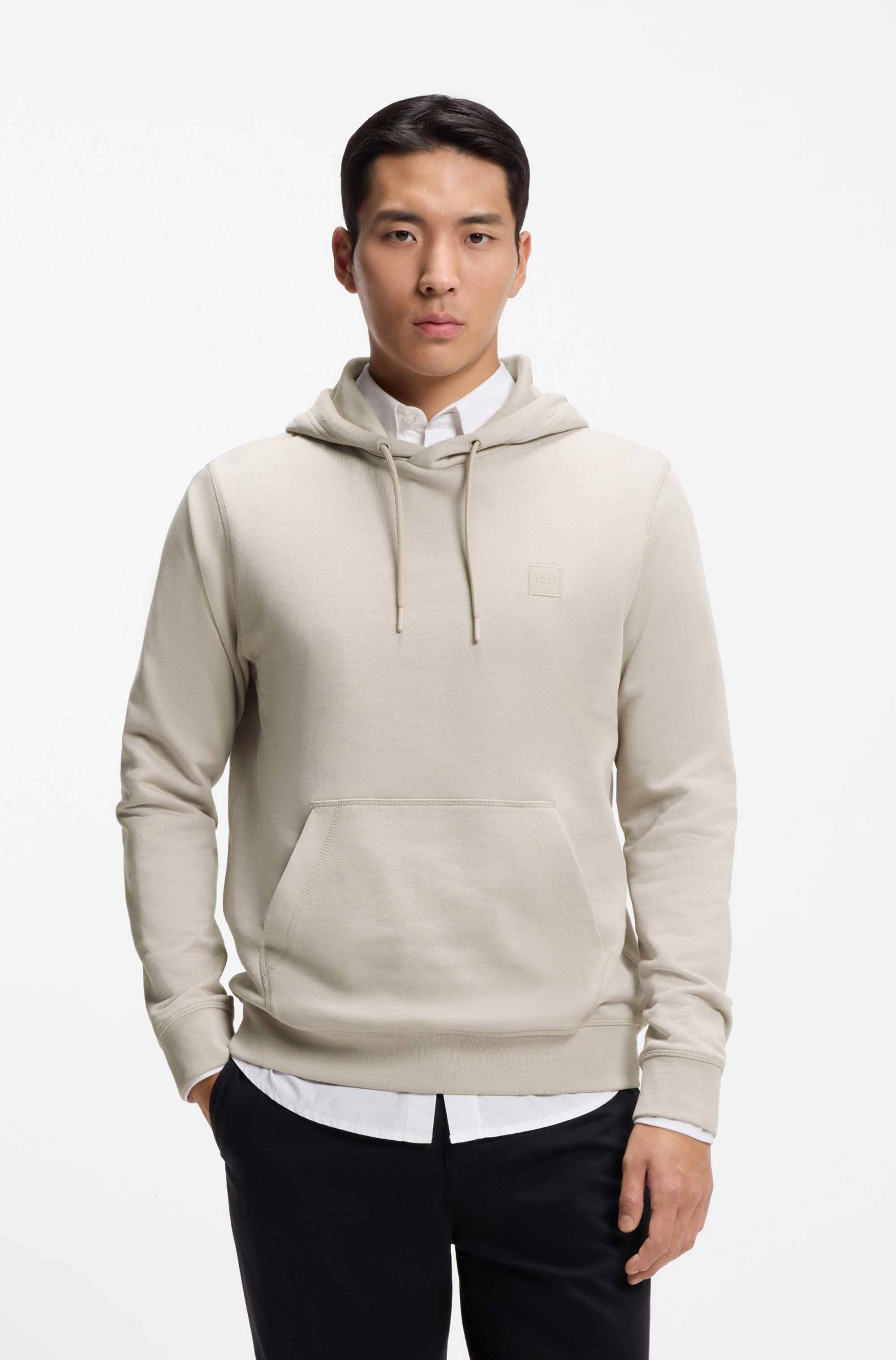Cotton-terry hoodie with logo patch
