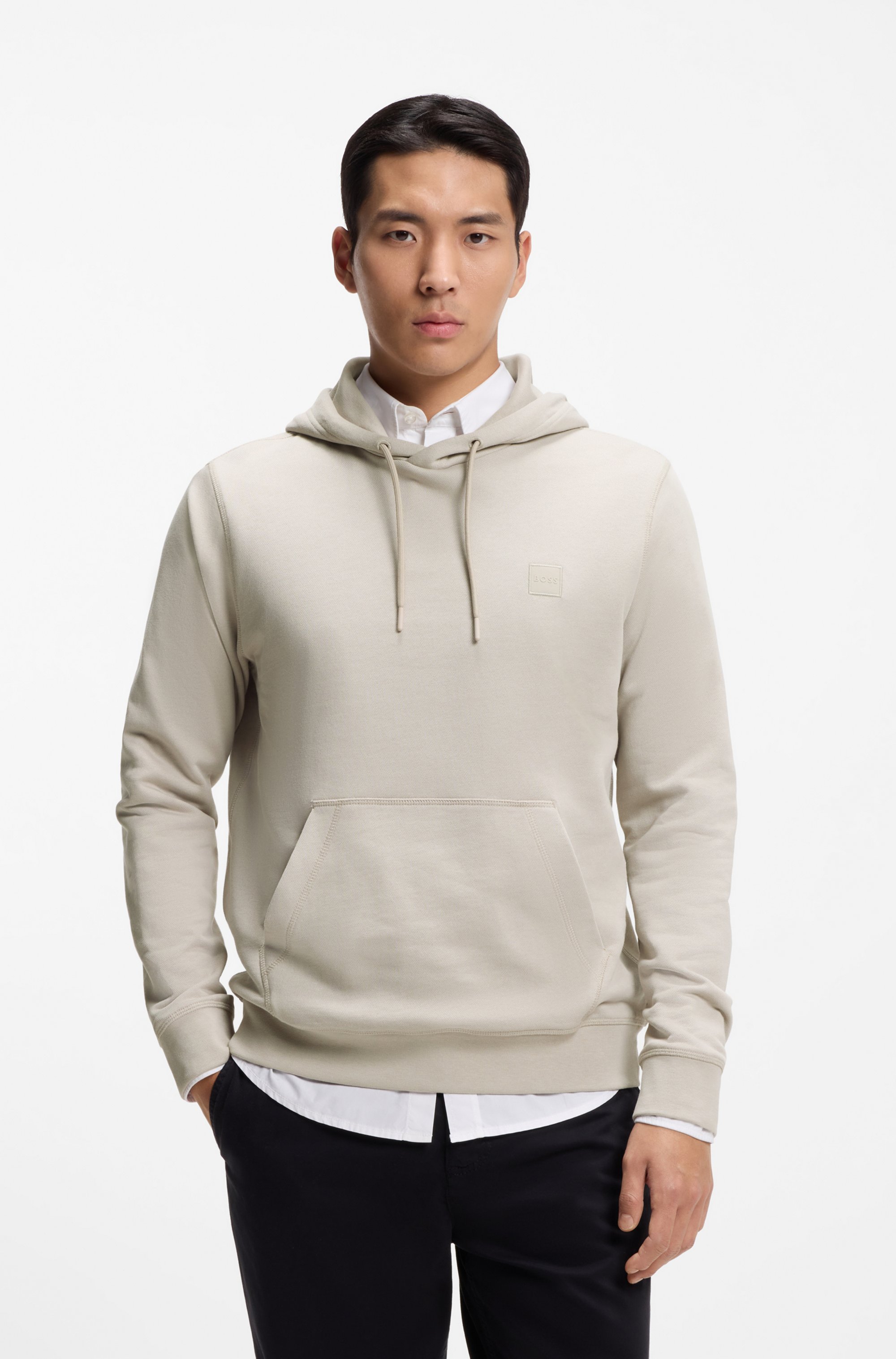 Cotton-terry hoodie with logo patch