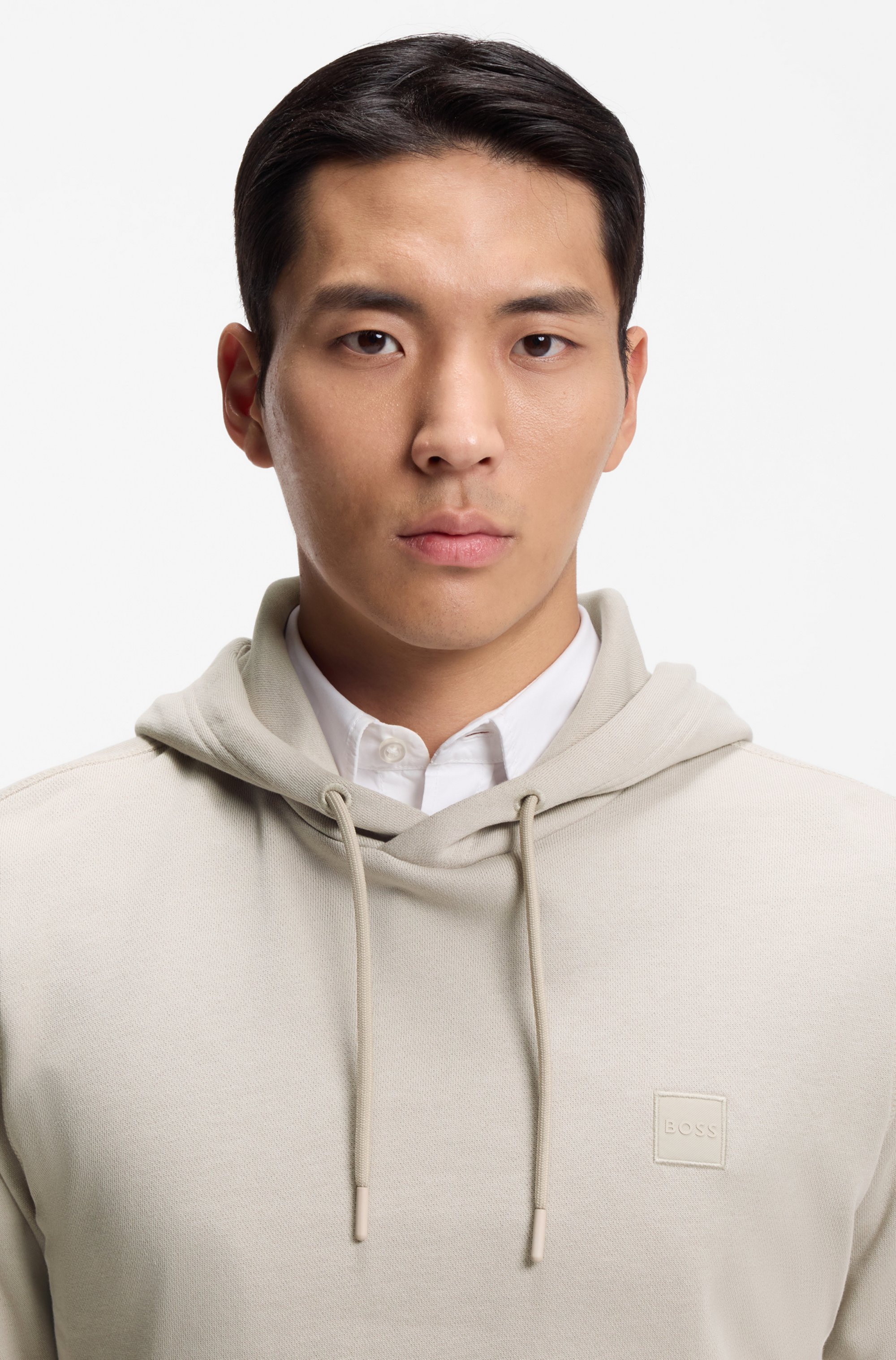 Cotton-terry hoodie with logo patch