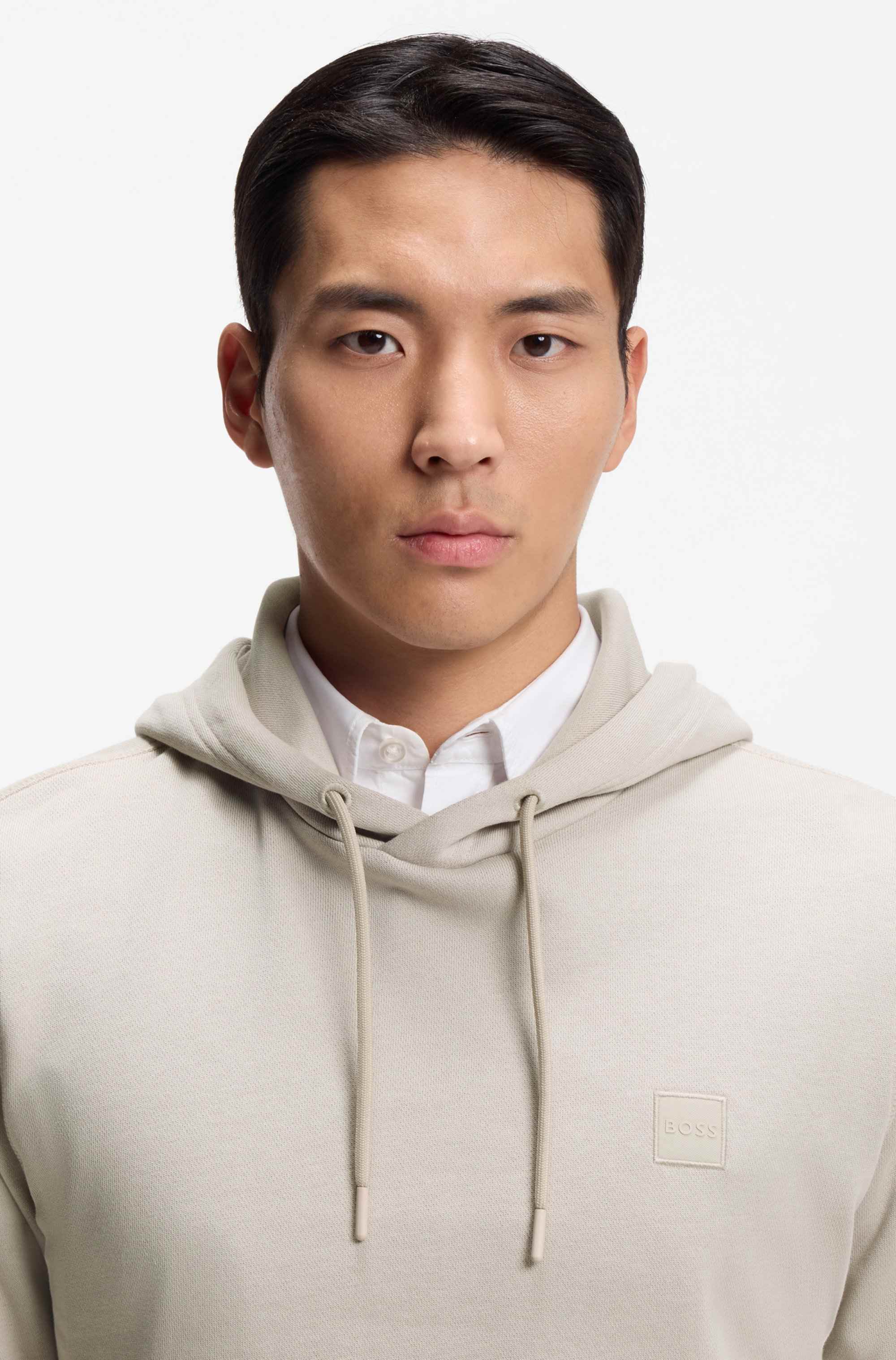 Cotton-terry hoodie with logo patch