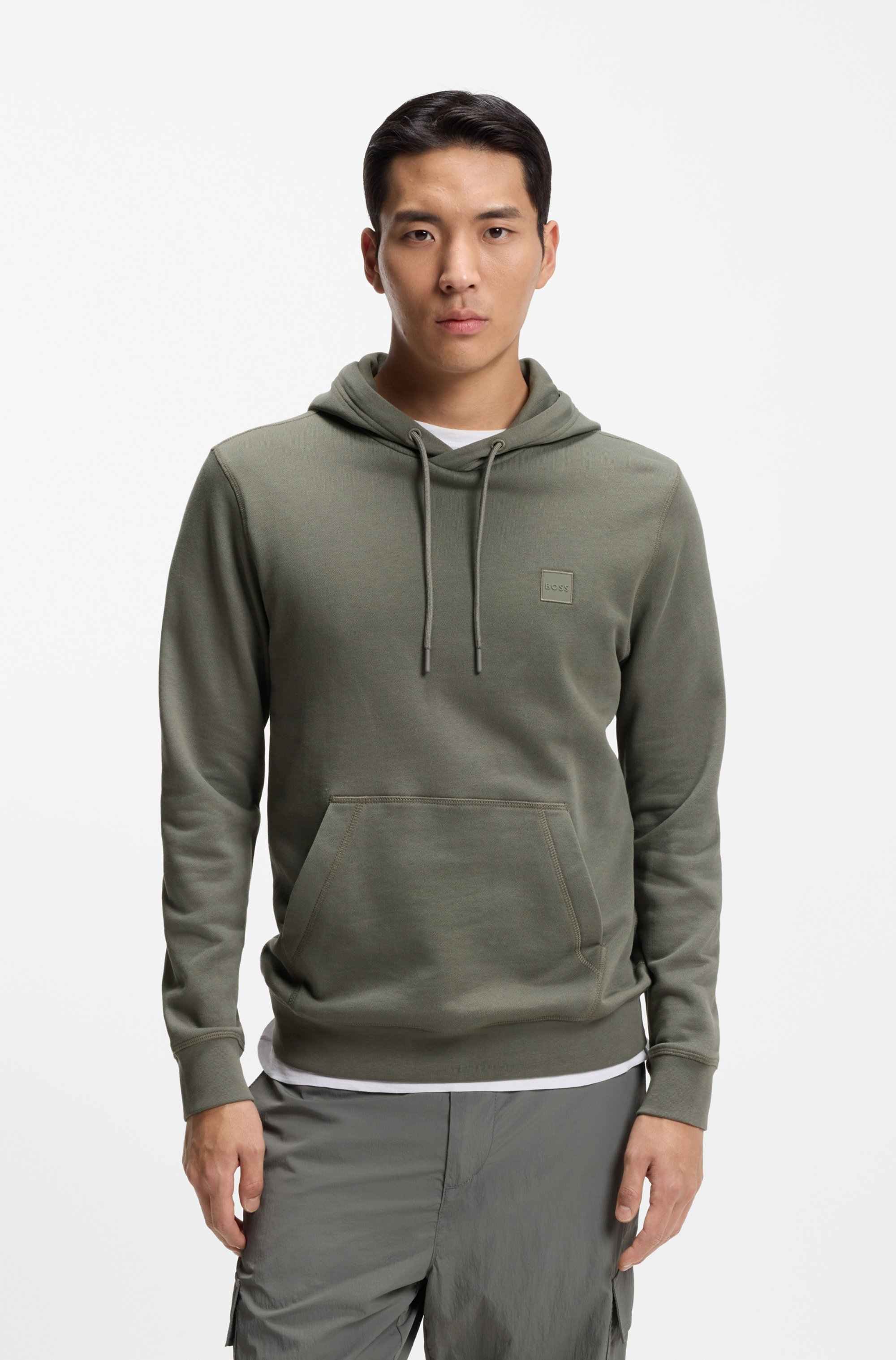 Cotton-terry hoodie with logo patch
