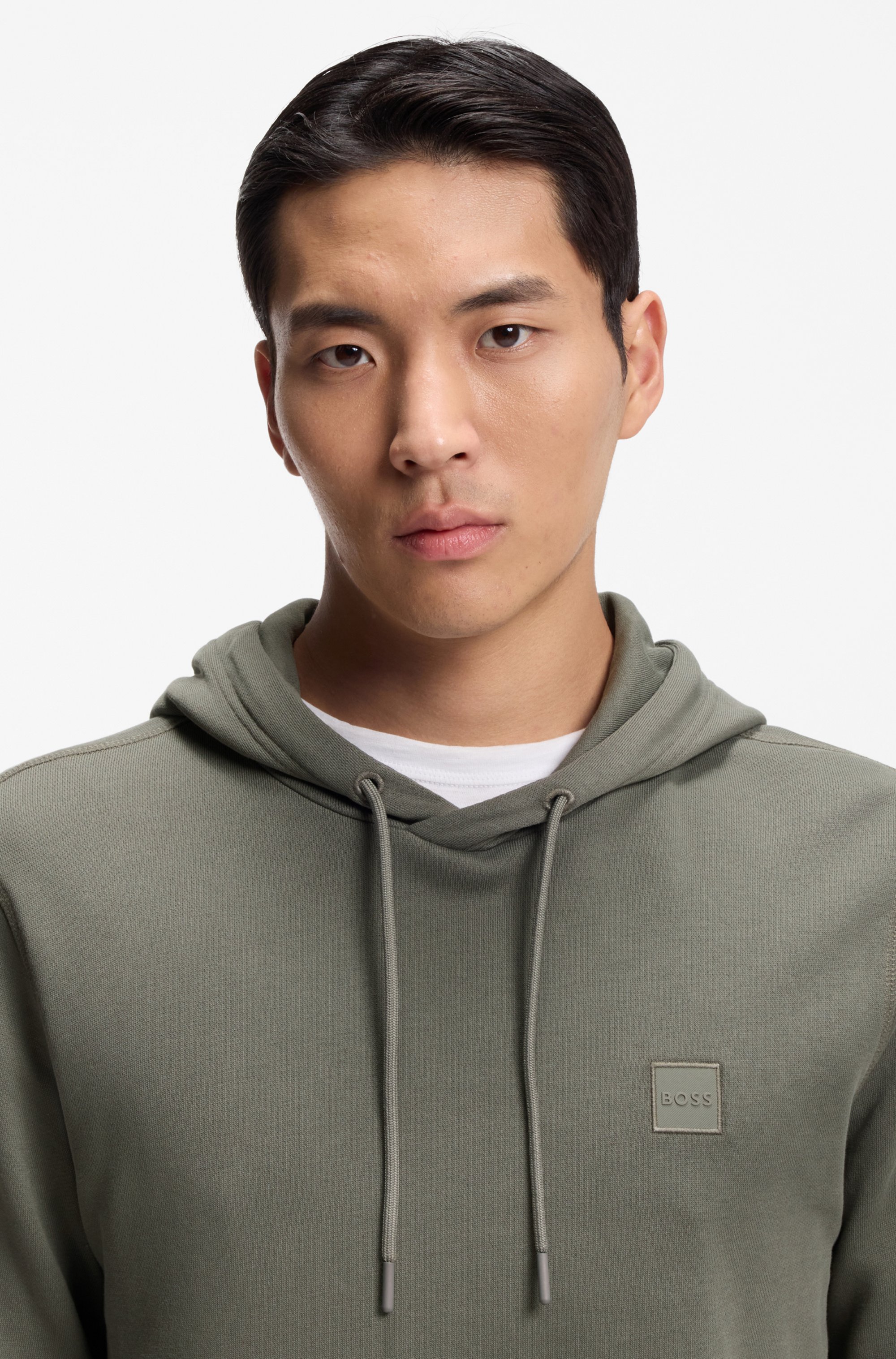 Cotton-terry hoodie with logo patch