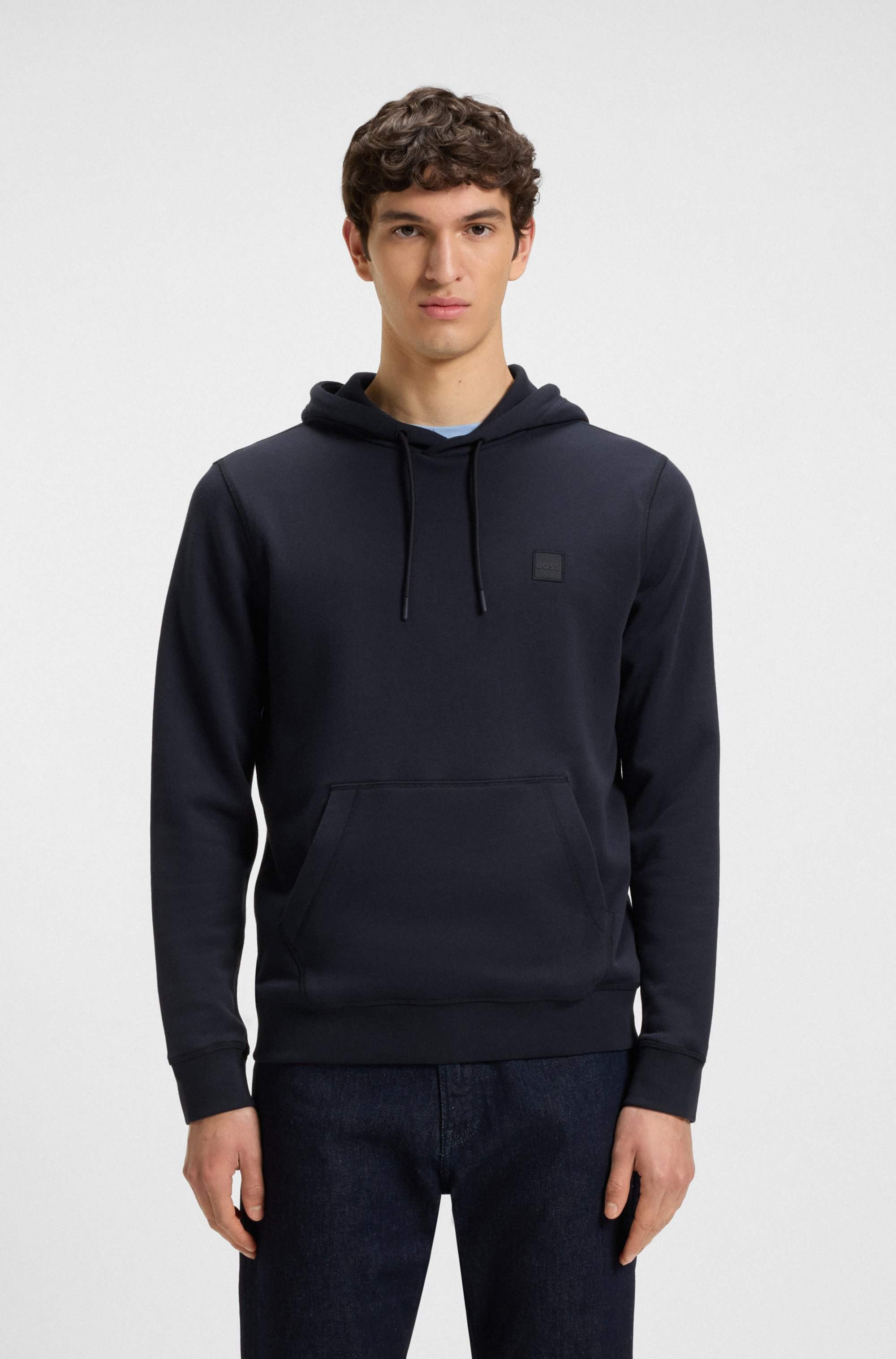 Regular-fit hoodie in cotton terry with logo patch